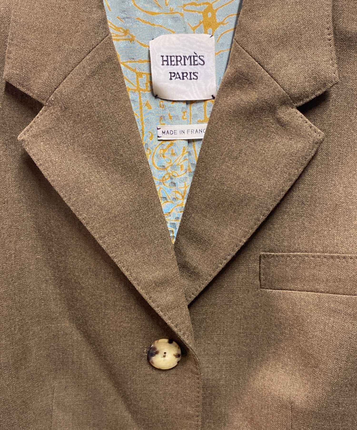 HERMES ブラウン ジャケット Hermes Jacket Brown Lambskin Leather Silk Print Interior Blazer 38