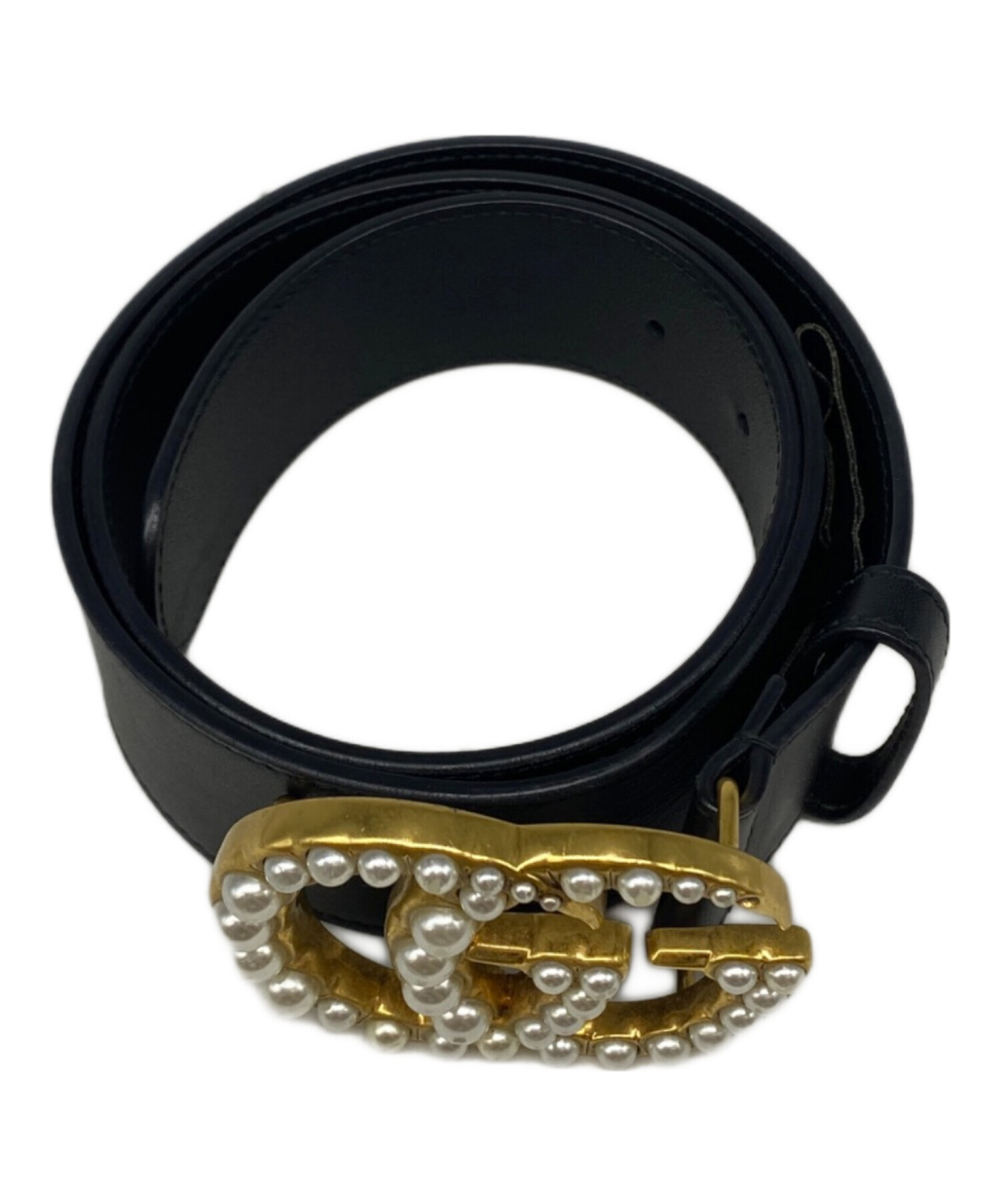 中古・古着通販】GUCCI (グッチ) パールダブルGベルト ブラック サイズ