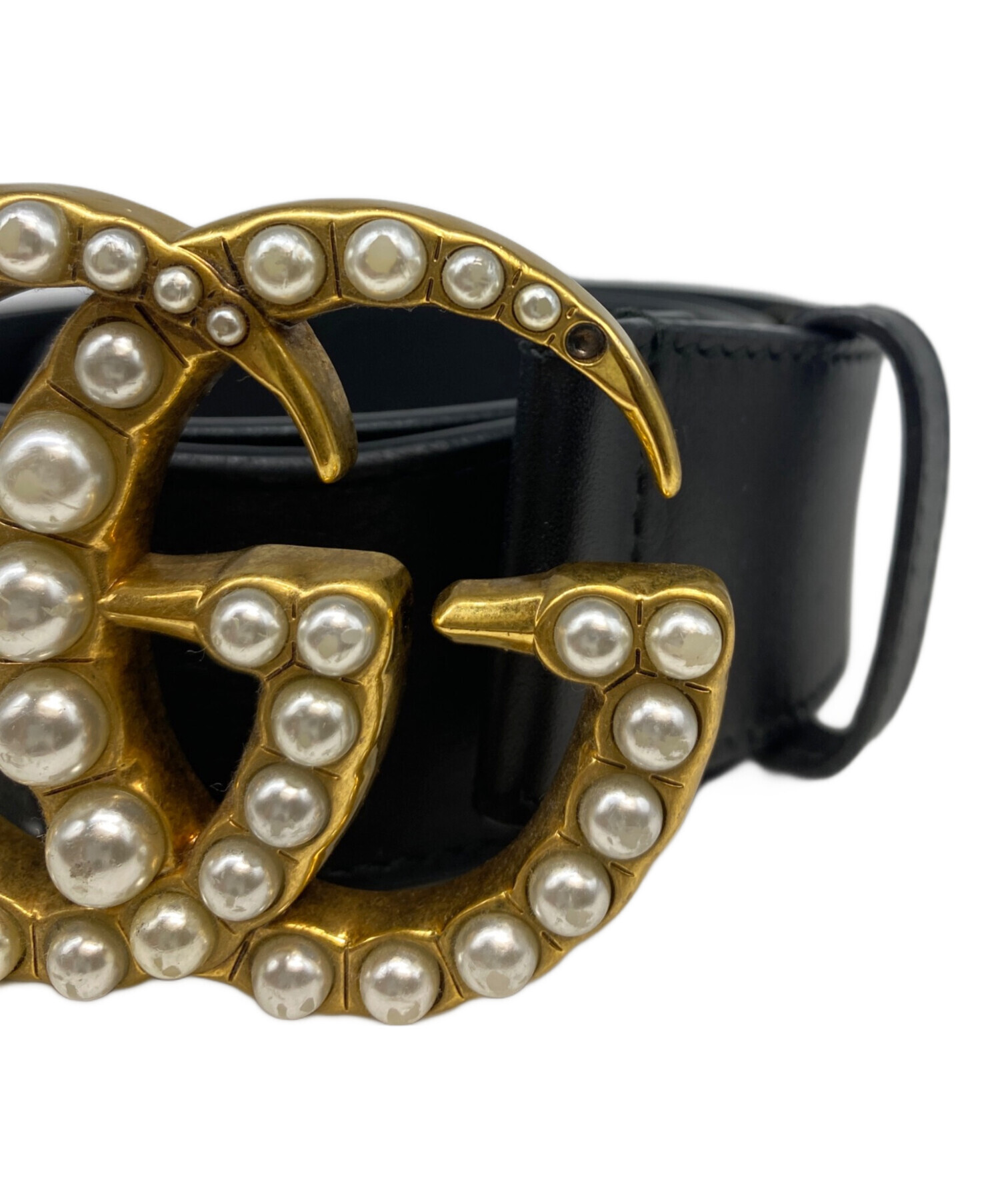 中古・古着通販】GUCCI (グッチ) パールダブルGベルト ブラック サイズ