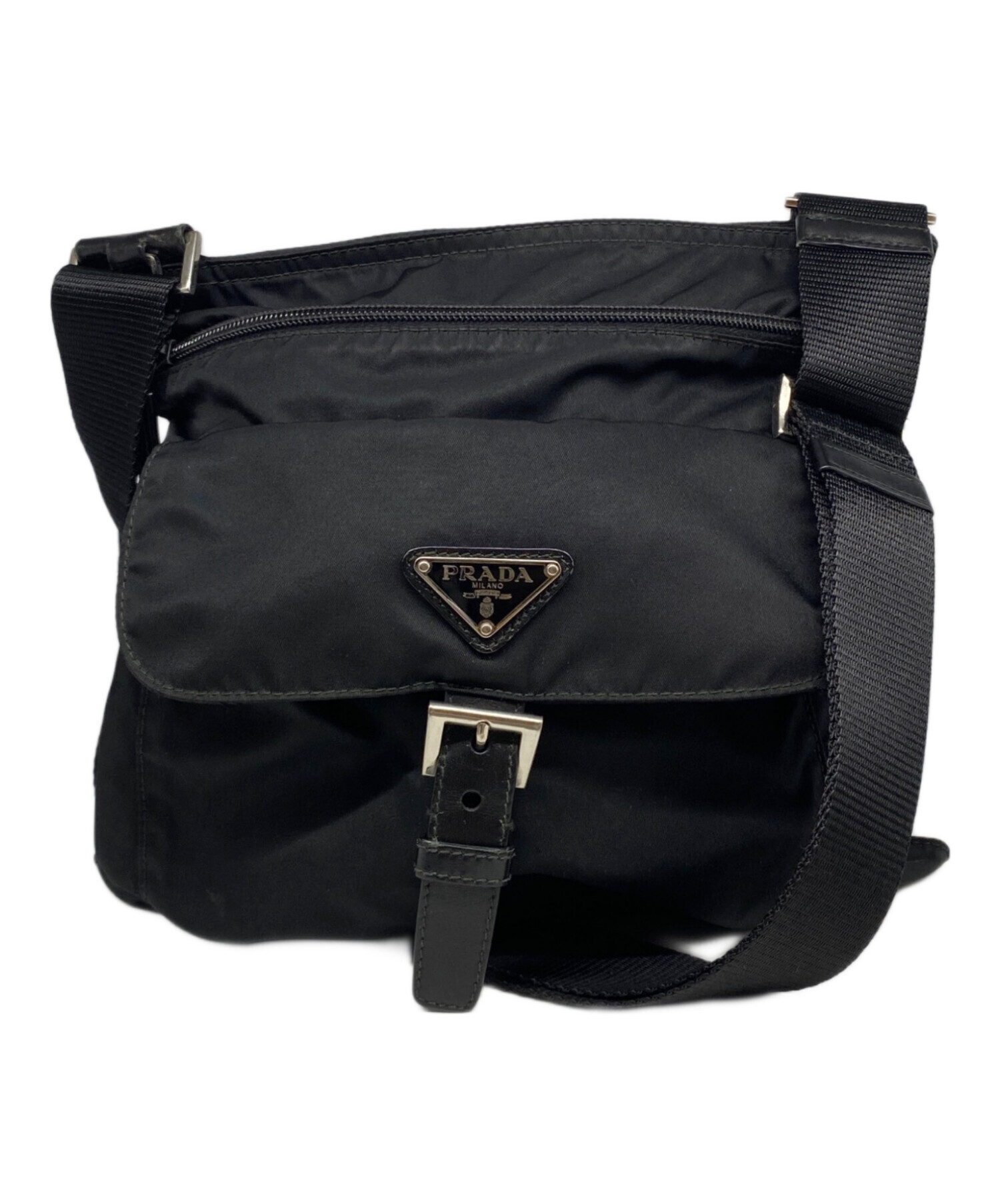 PRADA 黒 ナイロン ショルダーバッグ 中古・古着通販】PRADA (プラダ) ナイロンショルダーバッグ ブラック