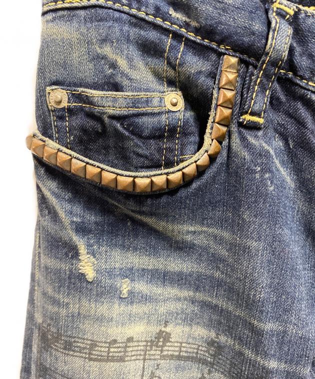 名作 HYSTERIC GLAMOUR 音符 スタッズ スキニー デニム パンツ 中古