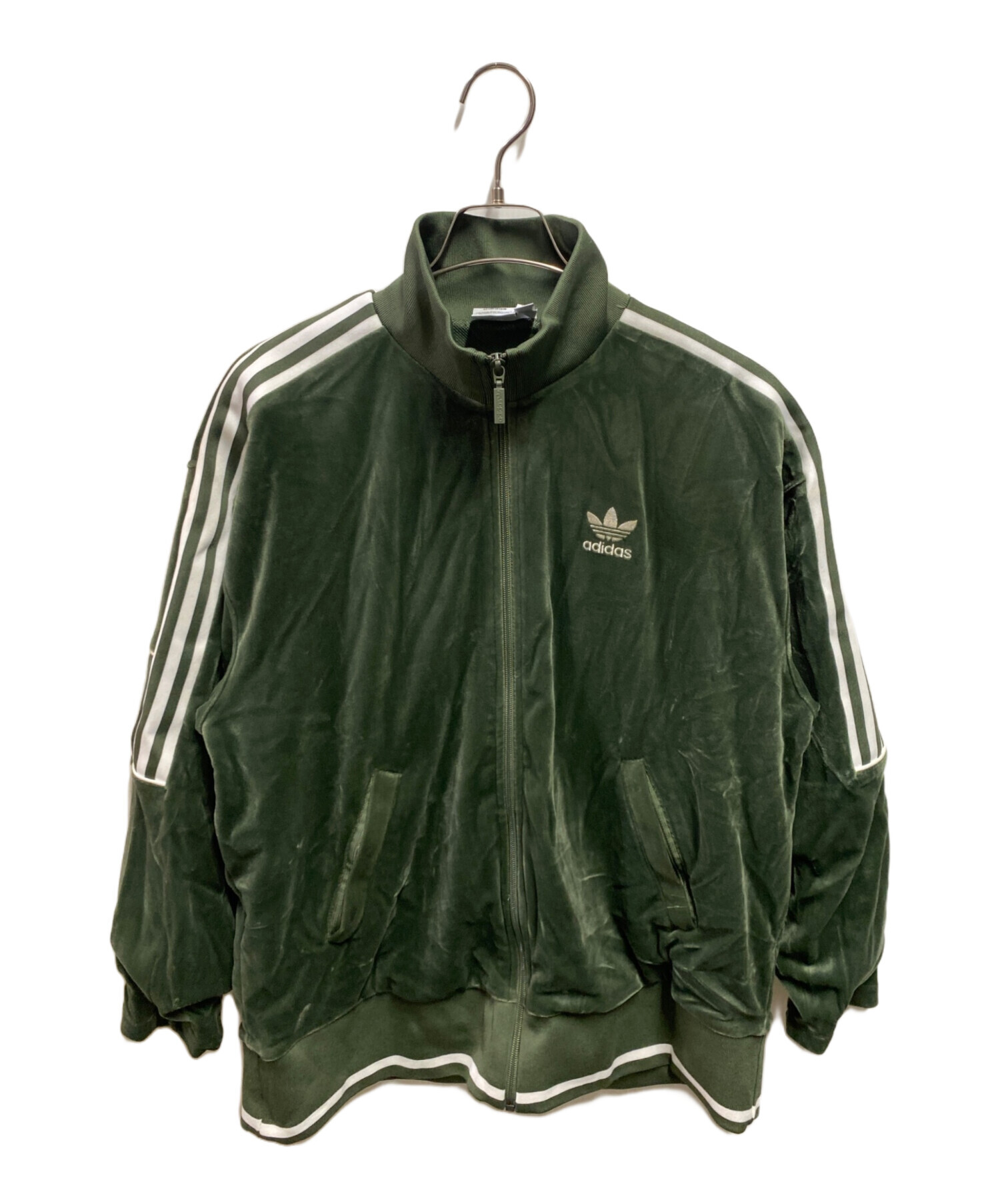 adidas トラックジャケット Lサイズ グリーン ベロア トレフォイル 中古・古着通販】adidas (アディダス) ベロアトラックジャケット