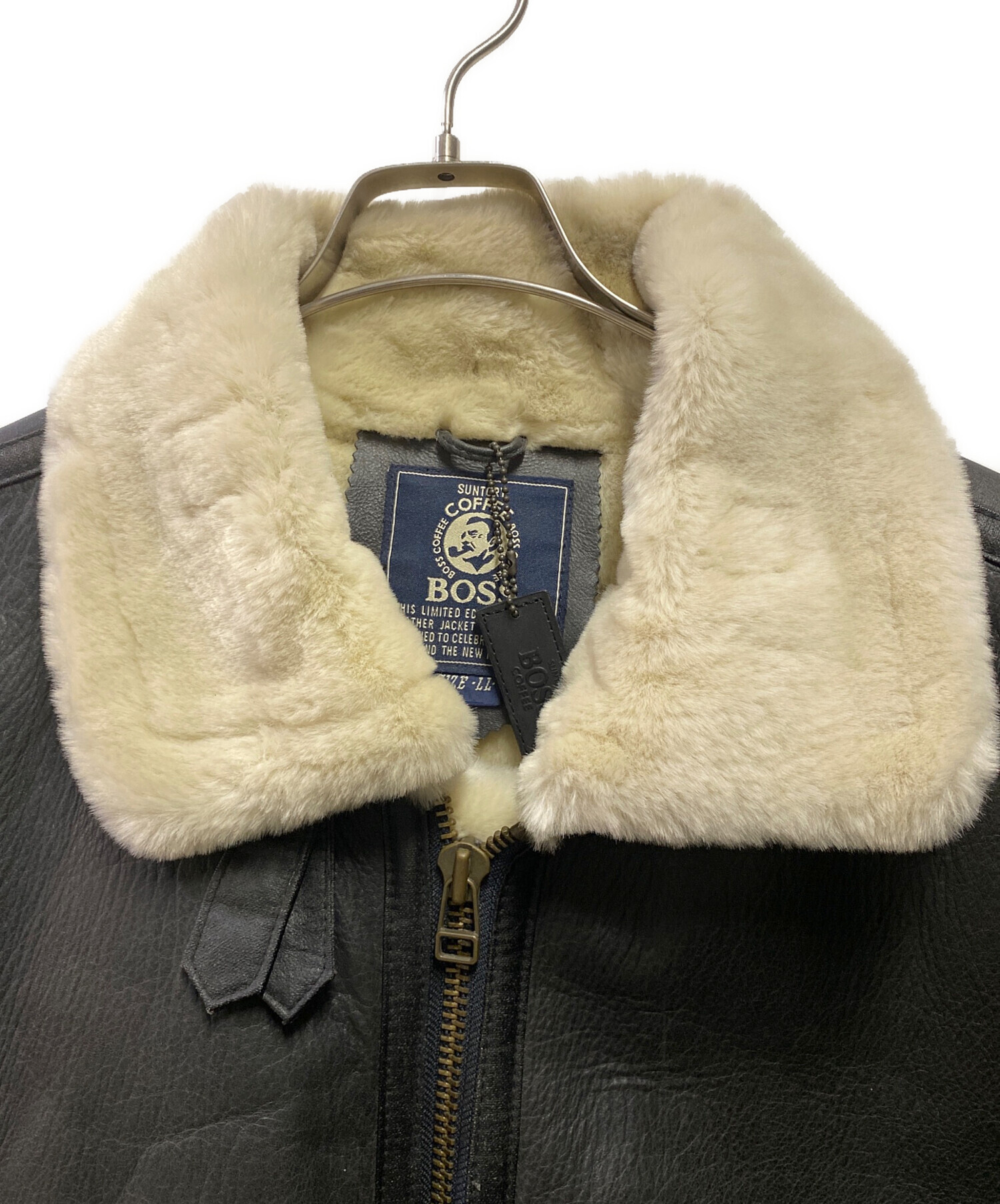 BOSS　コーヒー 　2000年　限定　本革　レザー 　ムートン　ジャケット サントリー BOSS ボスジャン 本革 B-3 ムートン 黒L モーガン蔵人