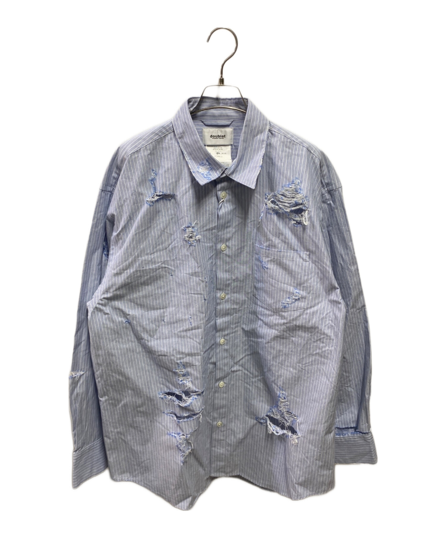 中古・古着通販】doublet (ダブレット) DESTROYED STRIPE SHIRT ブルー