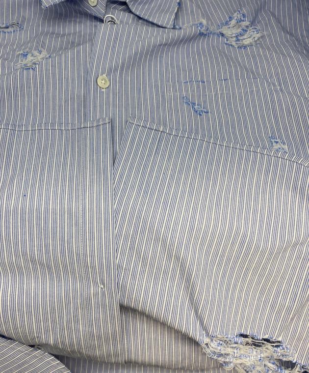 中古・古着通販】doublet (ダブレット) DESTROYED STRIPE SHIRT ブルー