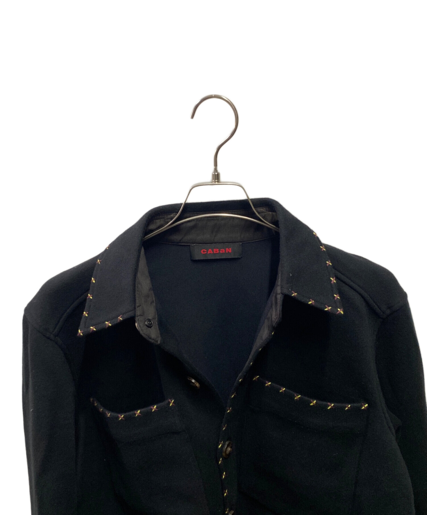 廃盤 CABaN 定価6万 コットンカシミヤ ステッチワークシャツ M ブラック 廃盤 CABaN 定価6万 コットンカシミヤ ステッチワークシャツ M ブラック