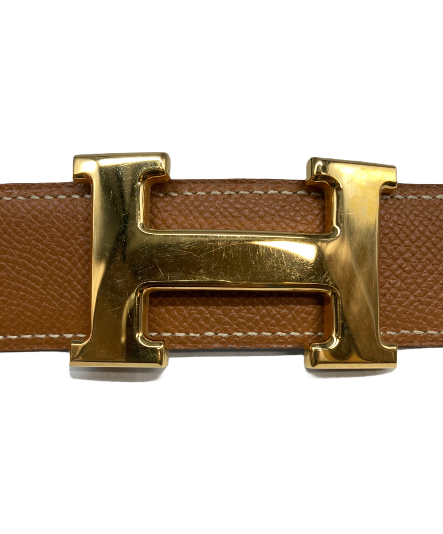 HERMES ブラウンレザー ベルト H型バックル 中古・古着通販】HERMES (エルメス) Hバックルレザーベルト ブラウン