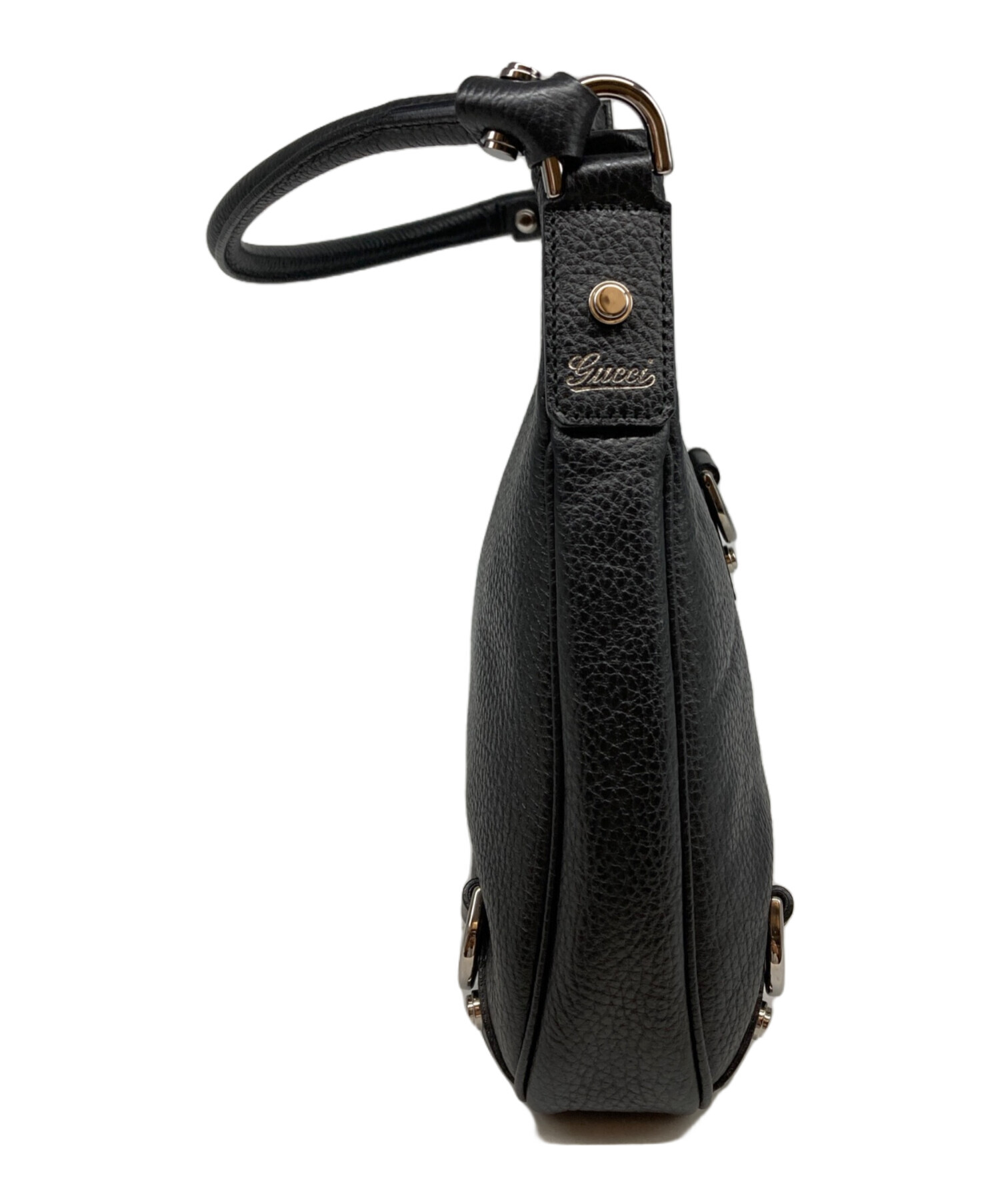 中古・古着通販】GUCCI (グッチ) レザーホーボーバッグ ブラック