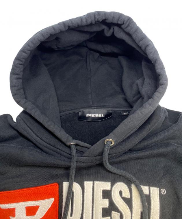 中古・古着通販】DIESEL (ディーゼル) ロゴ刺繍パーカー ブラック