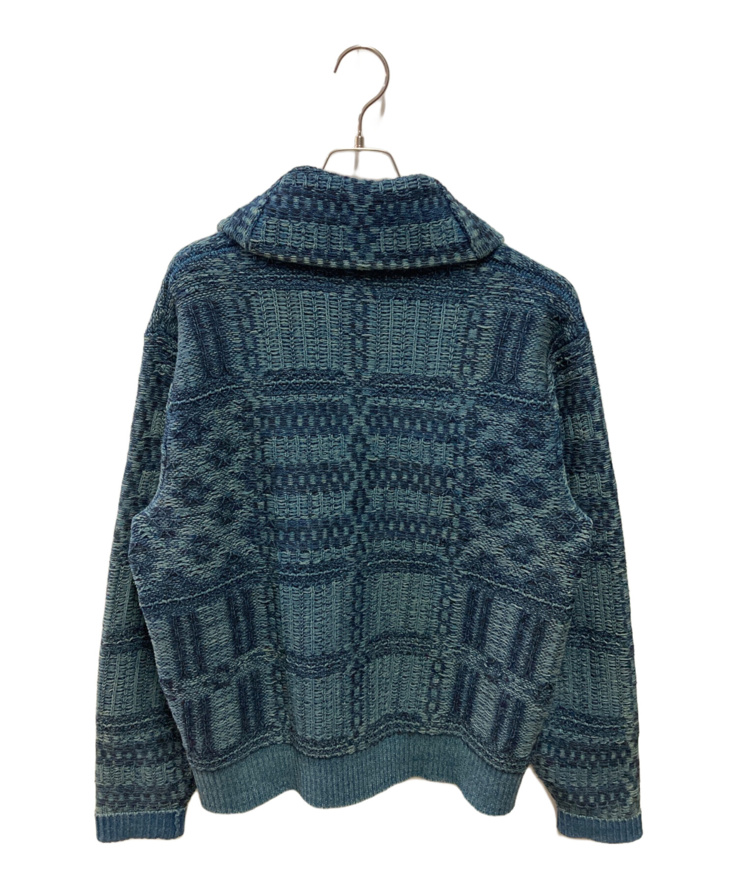 RRL ダブルアールエル インディゴ ジャカードニット コットン カーディガン 中古・古着通販】RRL (ダブルアールエル) 25S インディゴジャカード