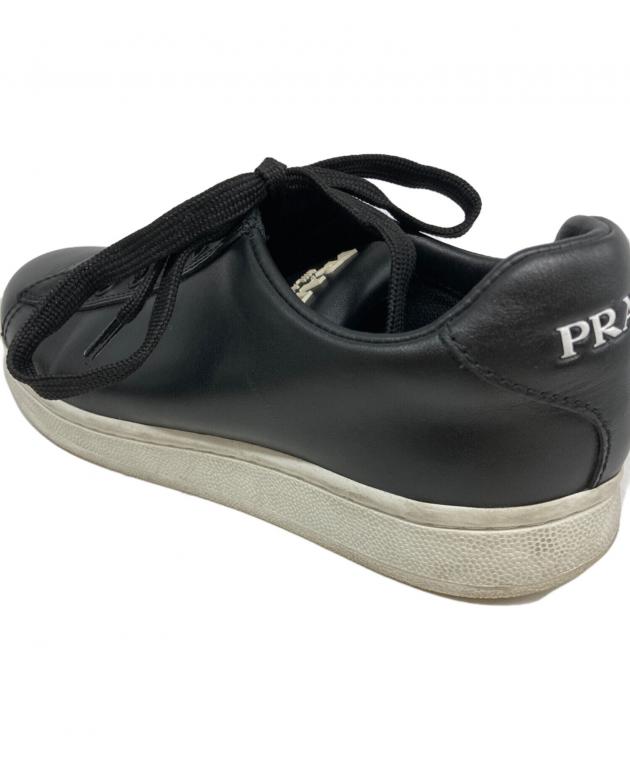 中古・古着通販】PRADA (プラダ) レザースニーカー ブラック サイズ:38