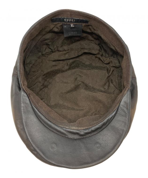 中古・古着通販】GUCCI (グッチ) レザーハンチング ブラウン サイズ