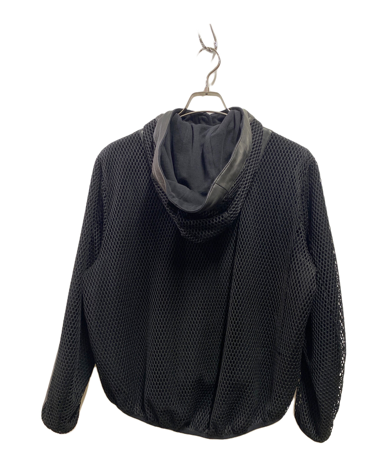 【美品】ディーゼル　レザーメッシュフーディージャケット　羊革　黒　S　レディース 中古・古着通販】DIESEL (ディーゼル) レザーメッシュフーディー