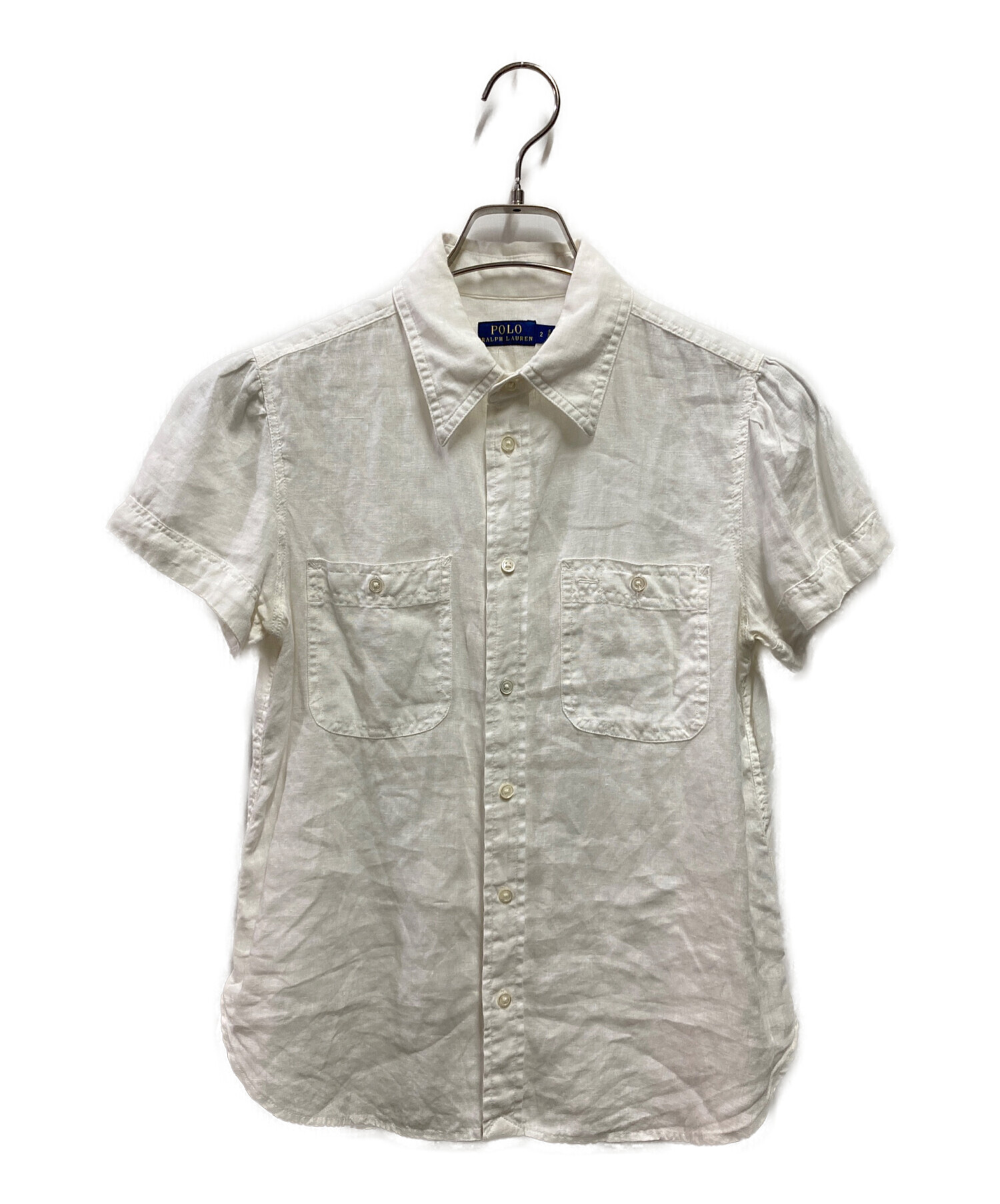ポロバイラルフローレン リネン 半袖 ブラウス ホースロゴ ホワイト XXS 中古・古着通販】POLO RALPH LAUREN (ポロ・ラルフローレン) リネン