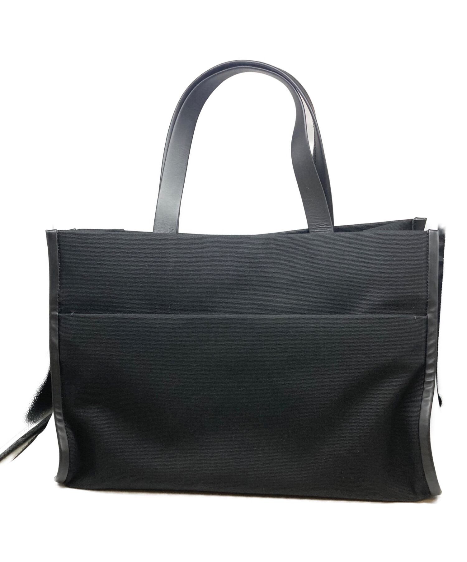 美品【ゼニア】トートバッグ ビジネスバッグ 黒 大容量 中古・古着通販】ZEGNA (ゼニア) COTTON AND LEATHER TOTE BAG