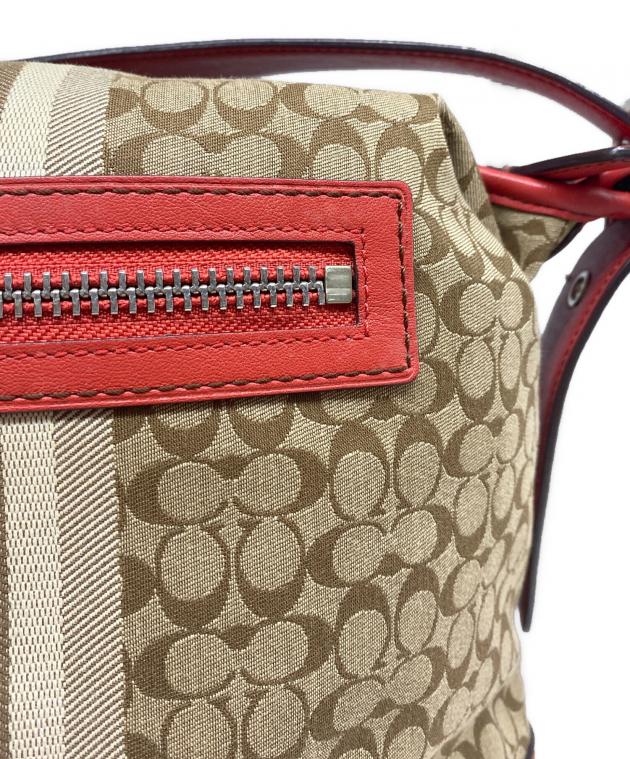 希少　COACH ショルダーバッグ ベージュ/赤 中古・古着通販】COACH (コーチ) ショルダーバッグ レッド×ベージュ