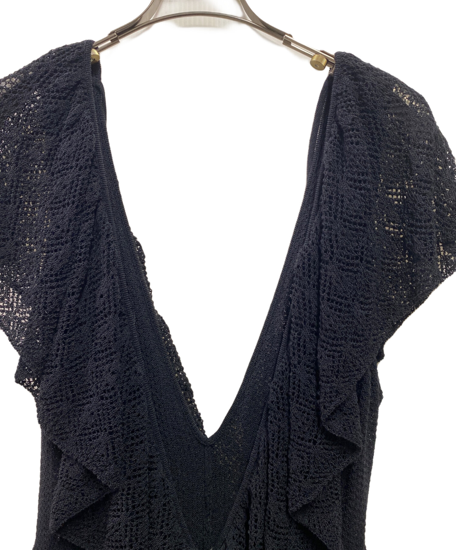 中古・古着通販】Ameri (アメリ) MEDI RUFFLE KNIT ROMPERS ブラック