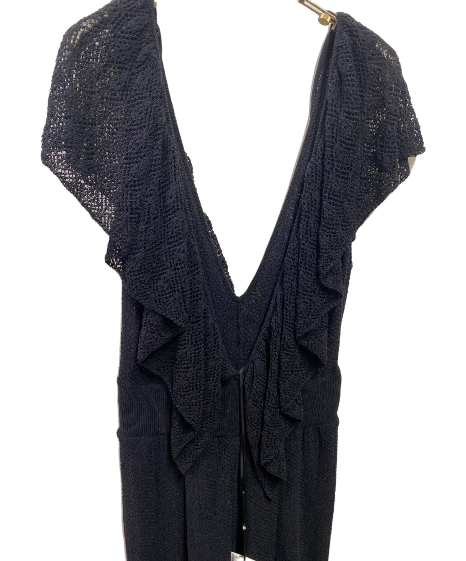 中古・古着通販】Ameri (アメリ) MEDI RUFFLE KNIT ROMPERS ブラック