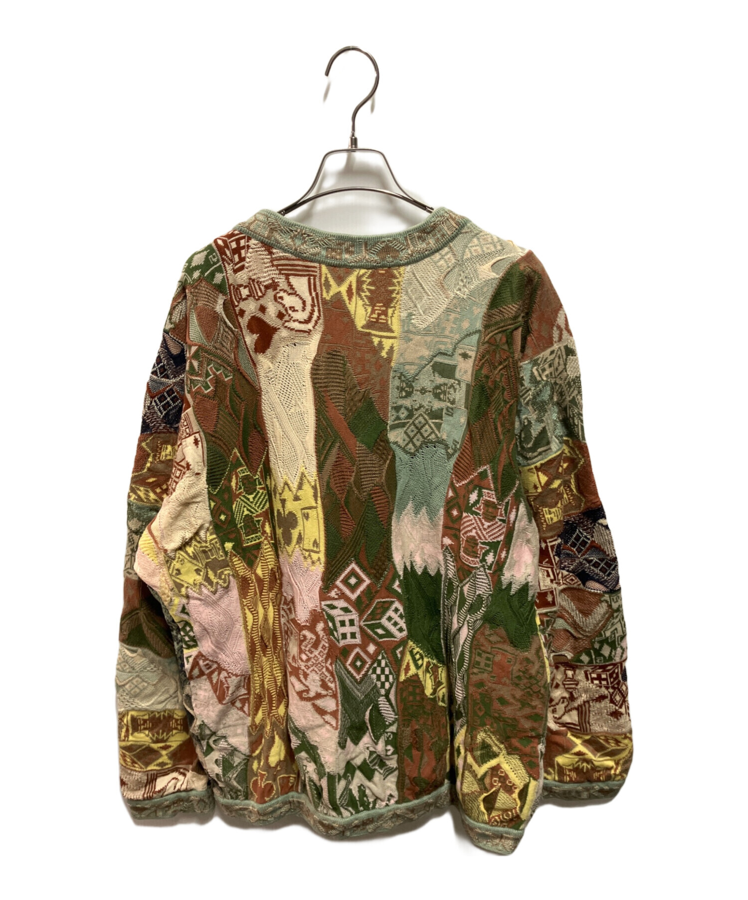 中古・古着通販】Coogi (クージー) Vネック3Dニット ベージュ×グリーン