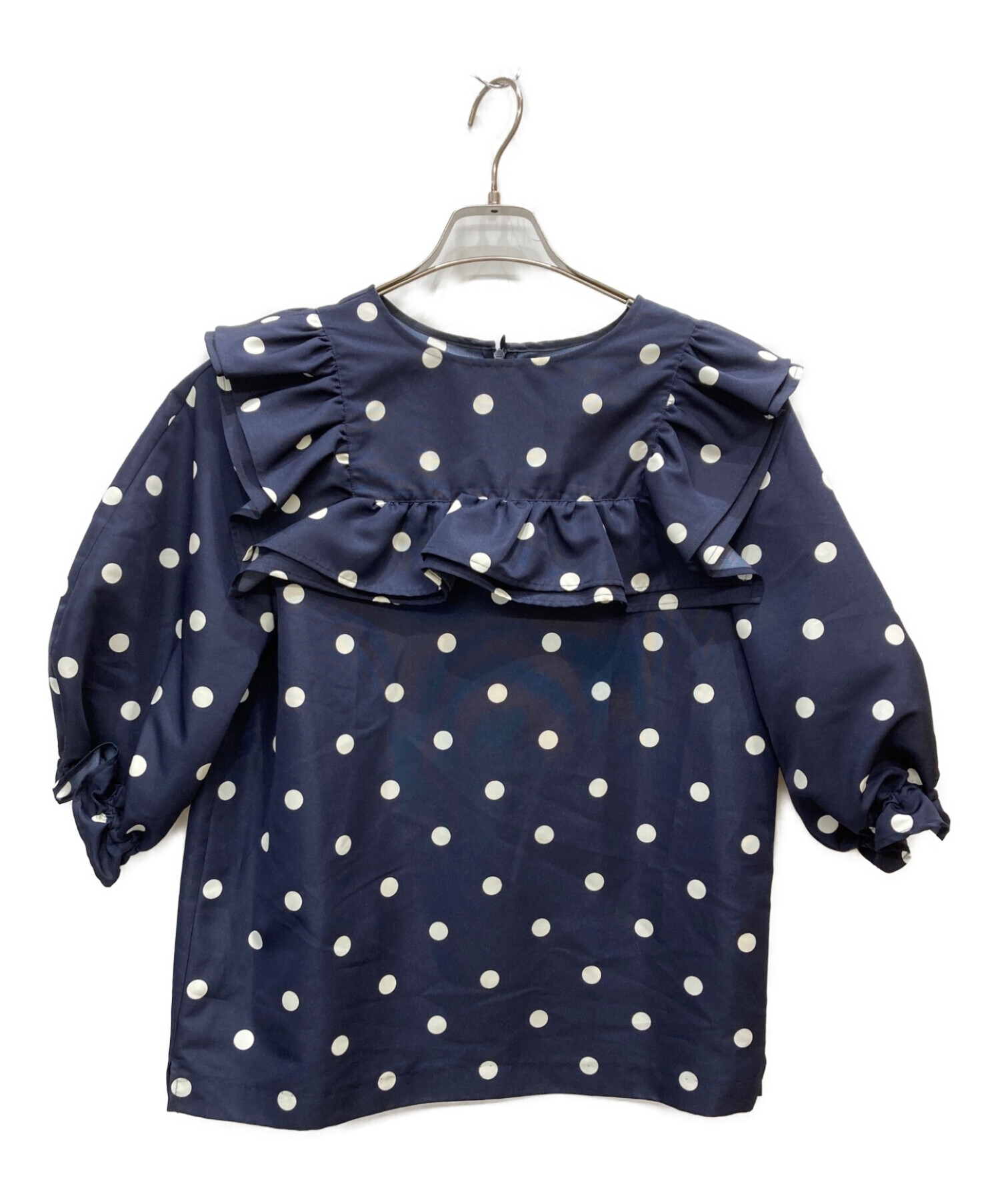 OHGAキャンディードットフリルブラウス 中古・古着通販】OHGA (オオガ) ドットフリルブラウス ネイビー サイズ