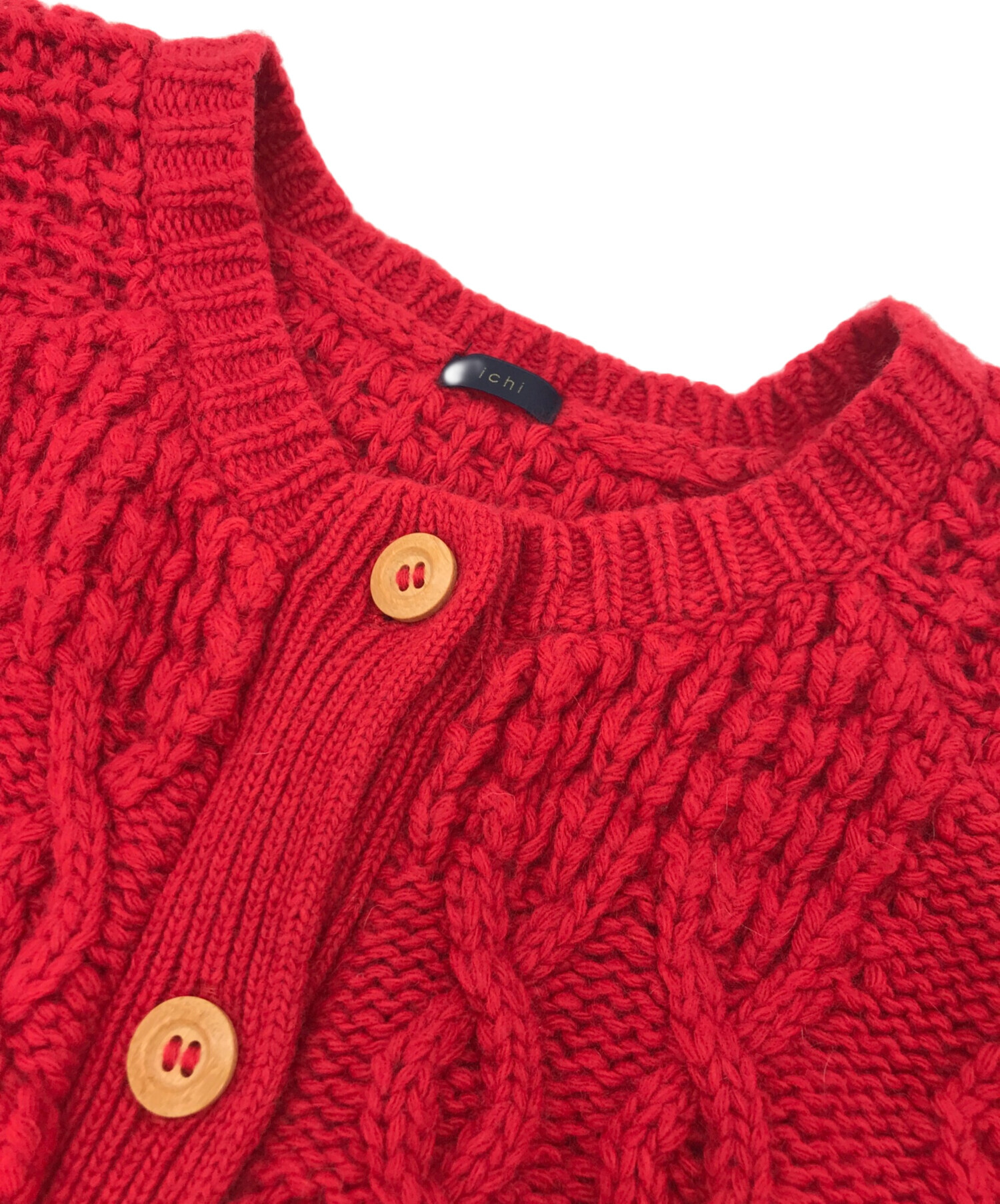 中古・古着通販】ichi (イチ) ケーブルニットカーディガン レッド