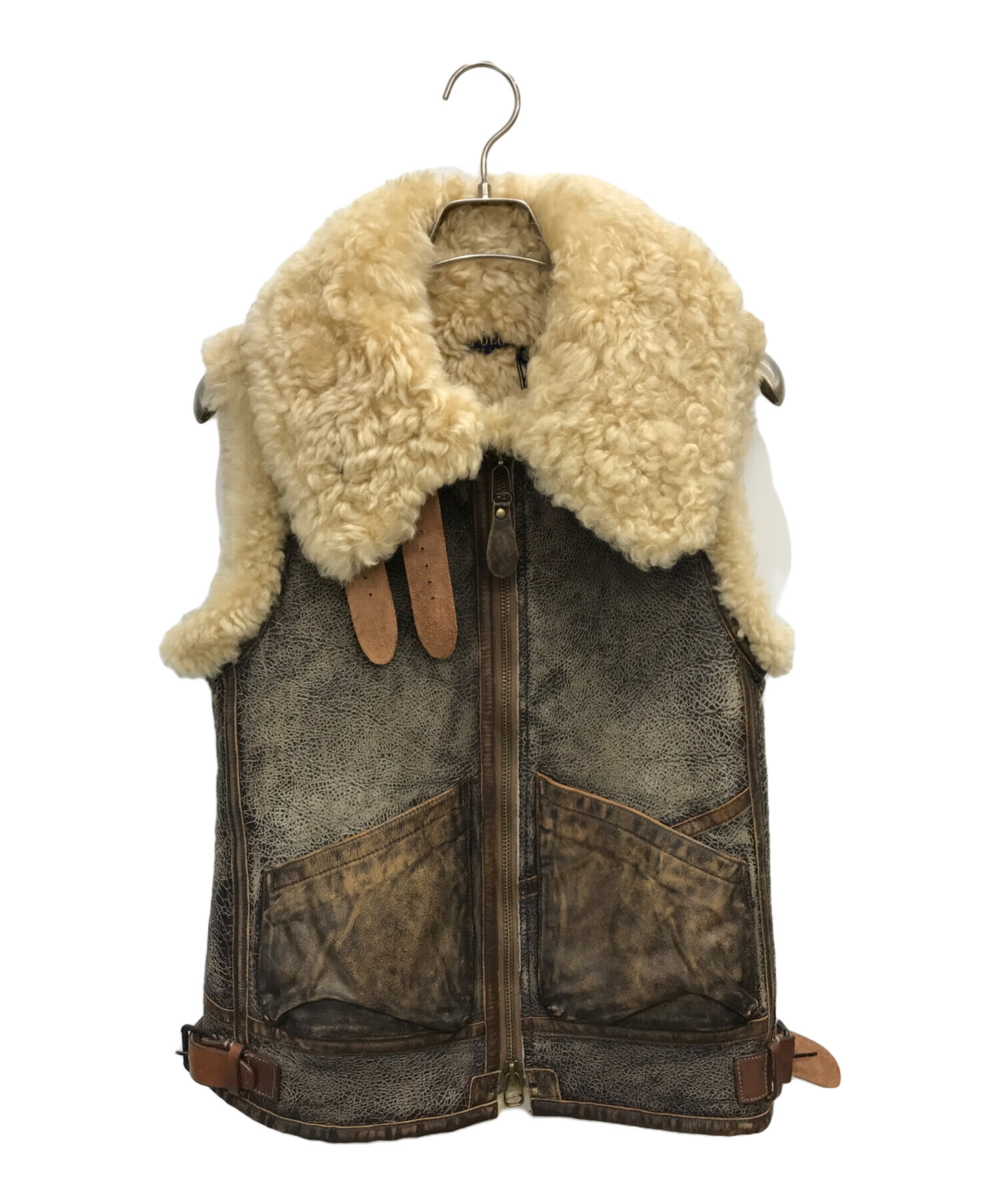稀少 ラルフローレン ヴィンテージ ムートン襟 オールレザー 中綿ベスト M Denim & Supply - Ralph Lauren レザーベスト レディースサイズ