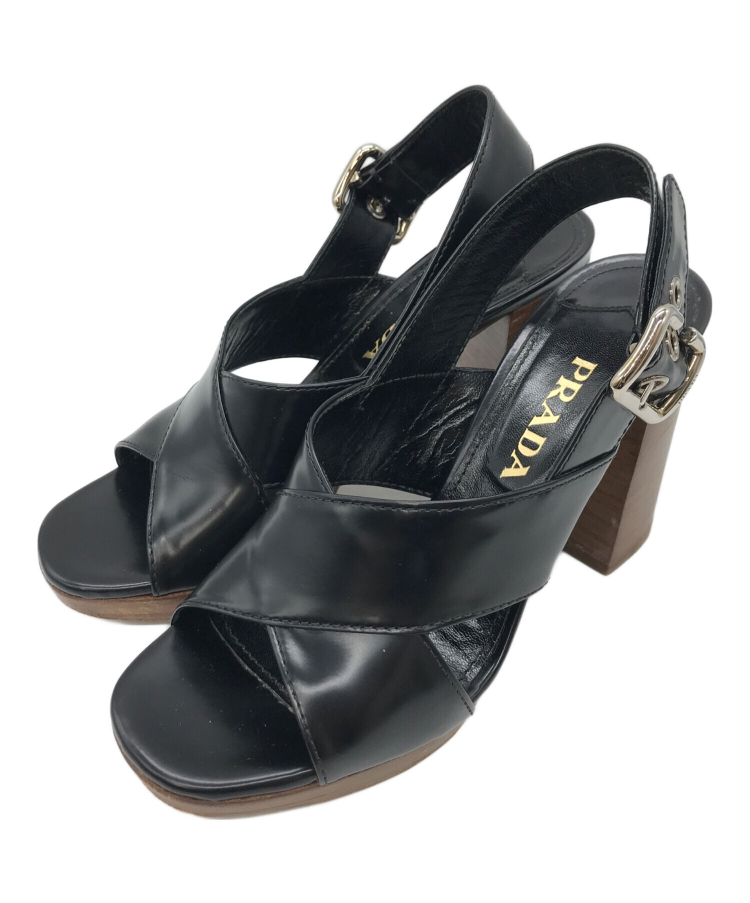 PRADA ブラック ミュール ゴールドリング装飾 中古・古着通販】PRADA (プラダ) ミュール ブラック サイズ:35 1/2