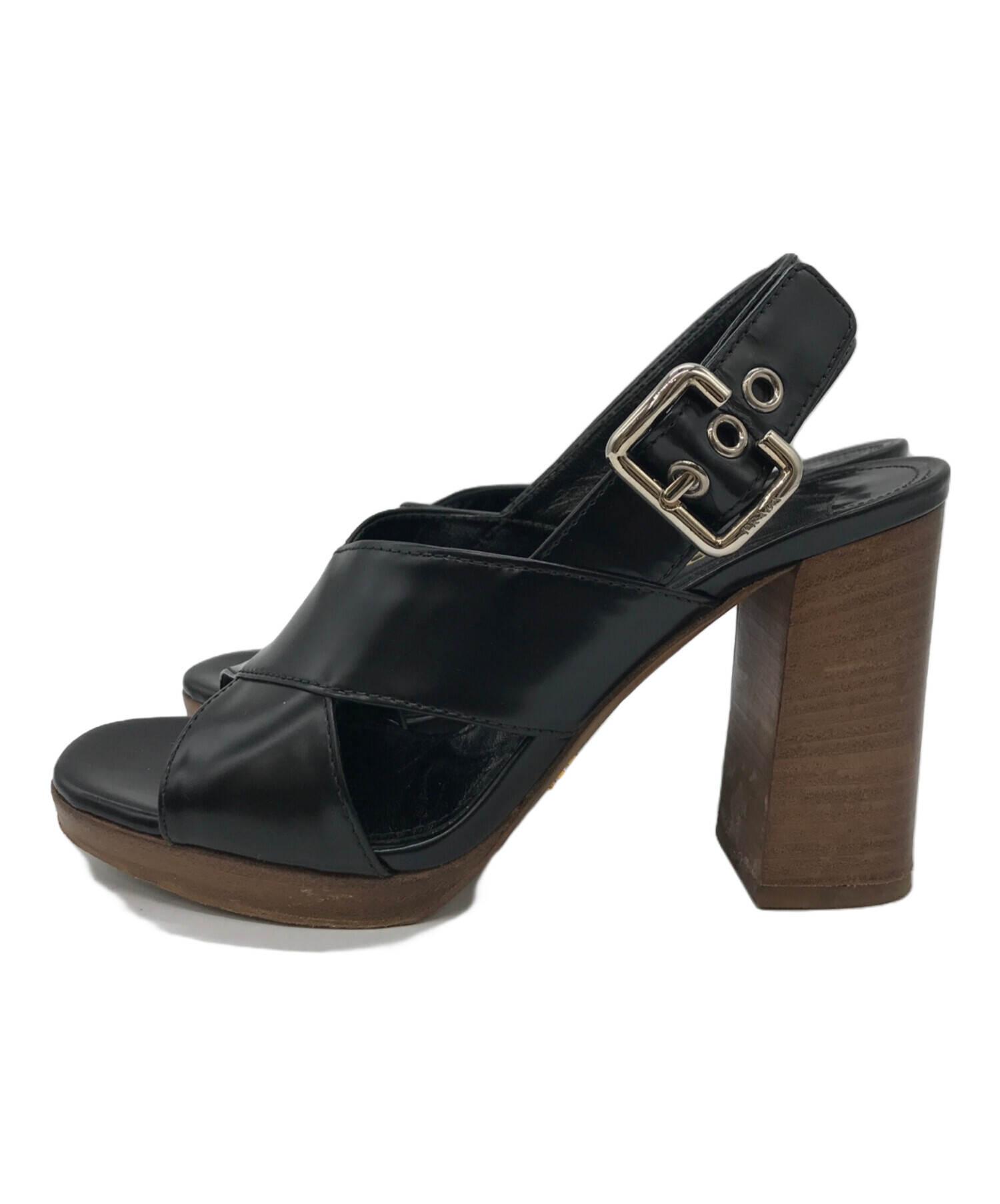 PRADA ブラック ミュール ゴールドリング装飾 中古・古着通販】PRADA (プラダ) ミュール ブラック サイズ:35 1/2