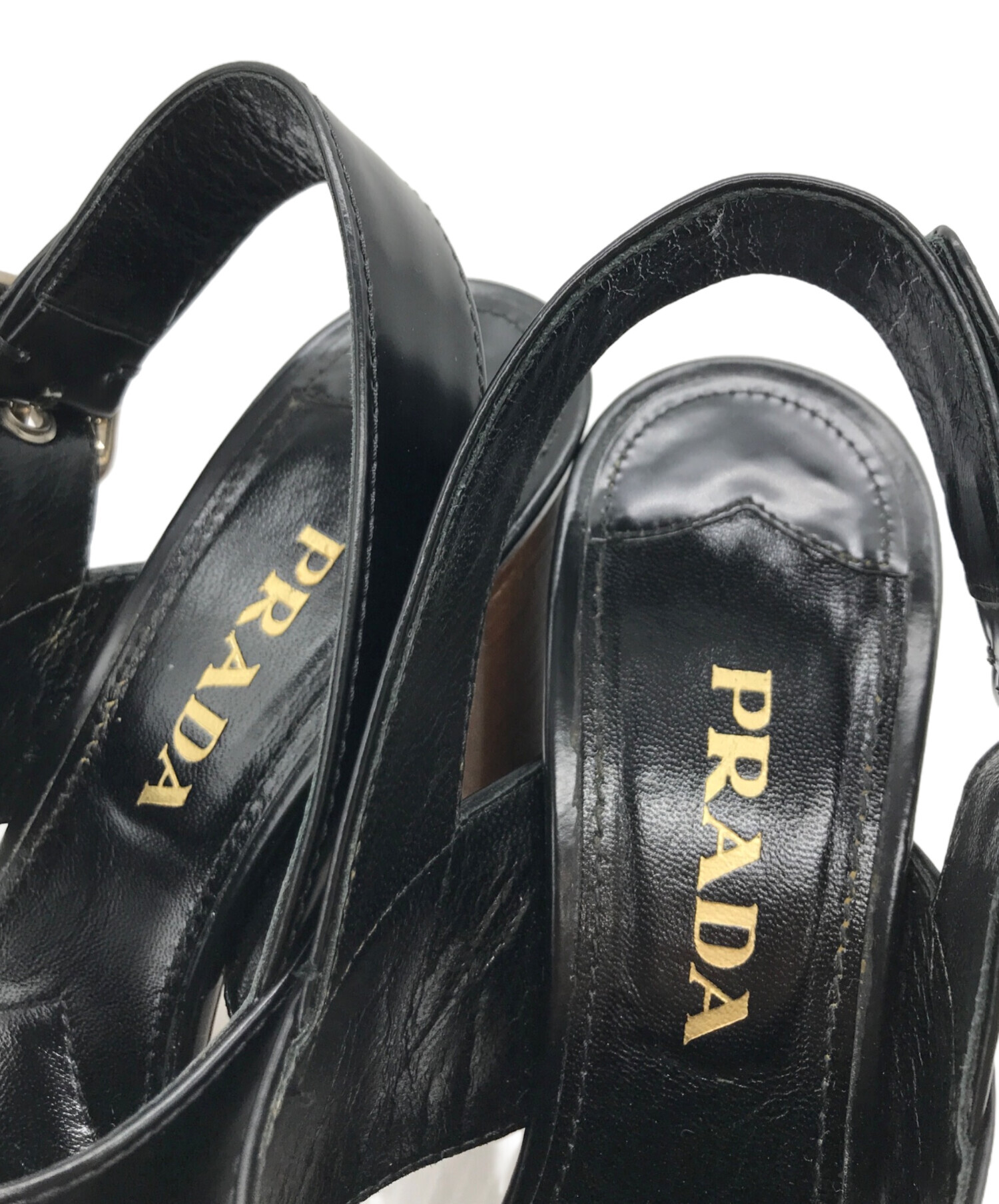 PRADA ブラック ミュール ゴールドリング装飾 中古・古着通販】PRADA (プラダ) ミュール ブラック サイズ:35 1/2