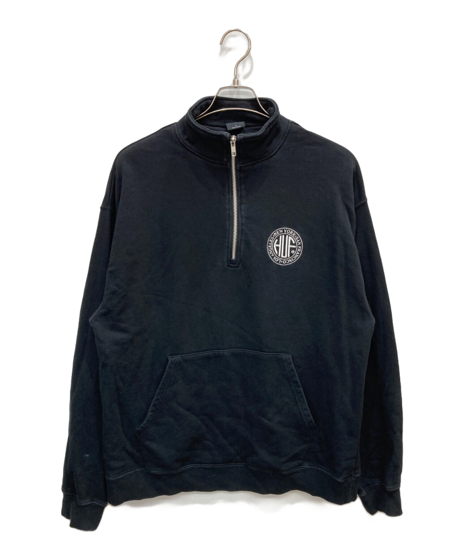 中古・古着通販】HUF (ハフ) ハーフジップスウェット ブラック サイズ 