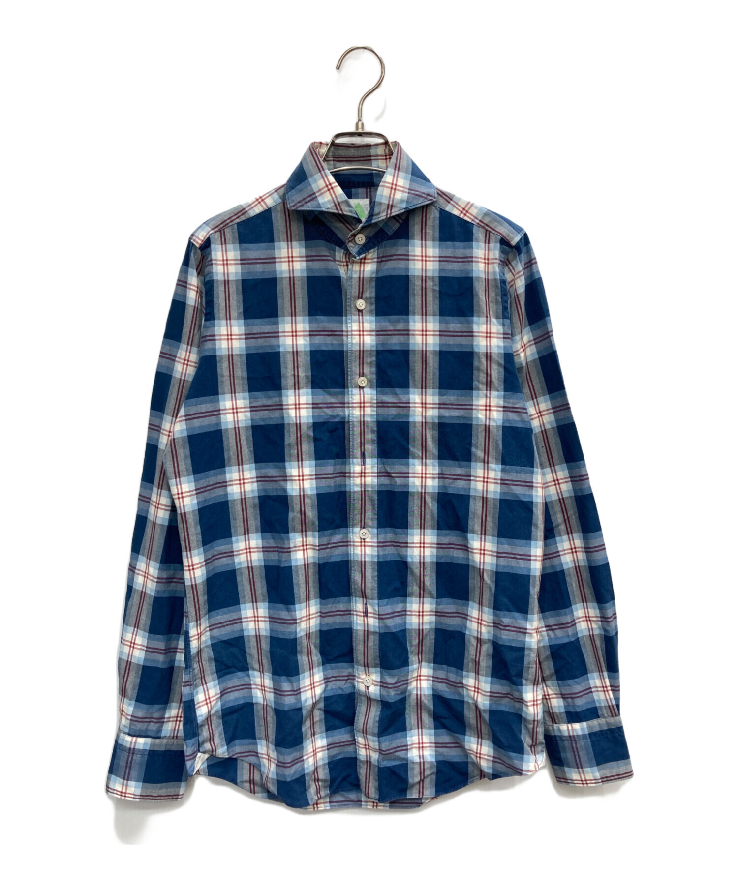 中古・古着通販】finamore (フィナモレ) チェックシャツ ブルー サイズ