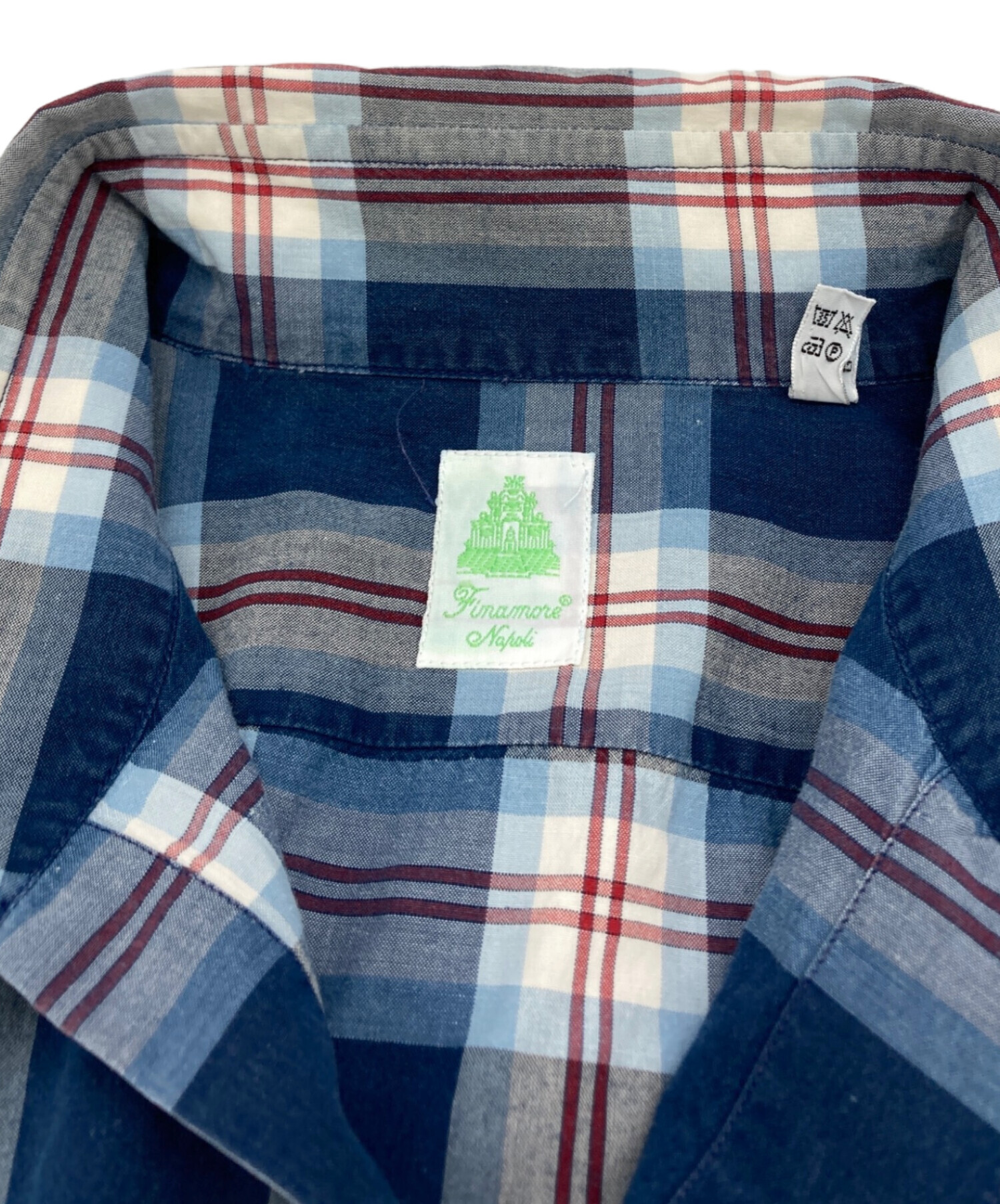 中古・古着通販】finamore (フィナモレ) チェックシャツ ブルー サイズ