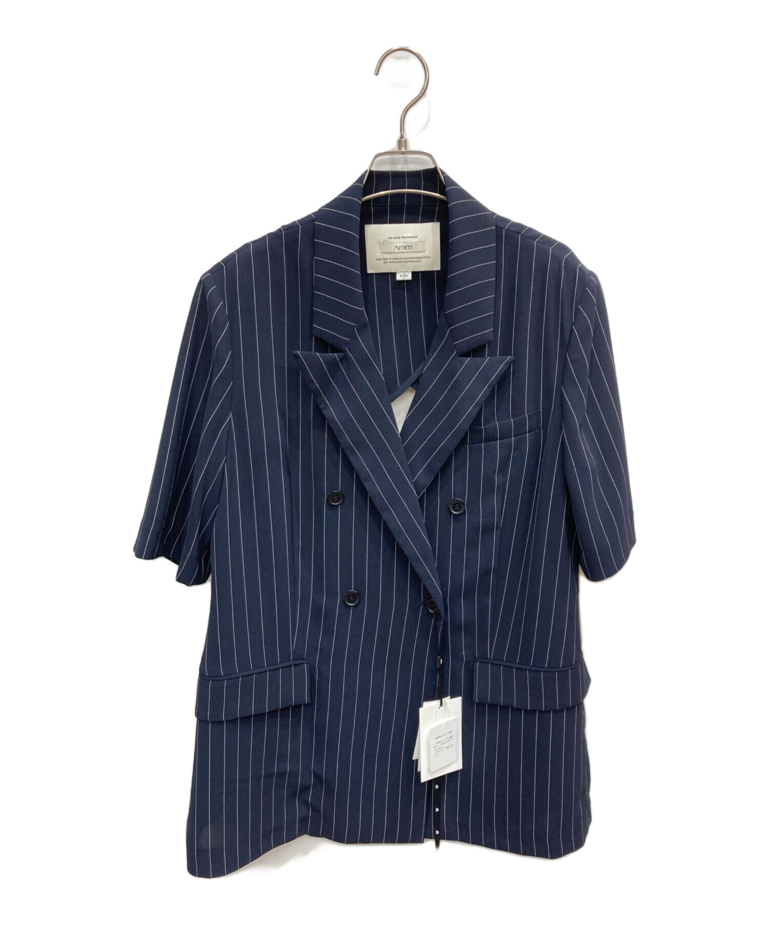AMERI VINTAGE ストライプ 半袖シャツ 中古・古着通販】AMERI (アメリ) ストライプ半袖ジャケット ネイビー