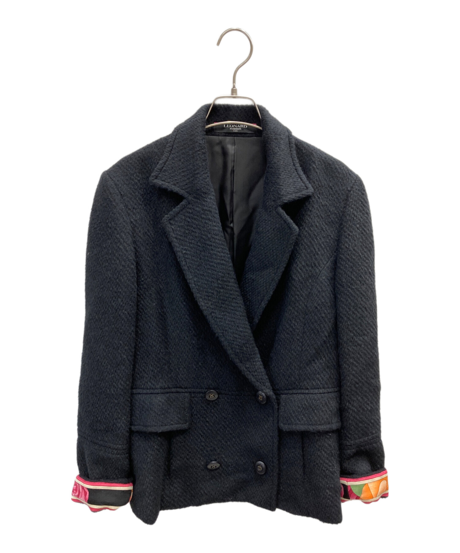 美品 LEONARD レオナール ジャケット 11号 シルク100% ペイズリー LEONARD(レオナール) 総柄スタンドカラージャケット ホワイト