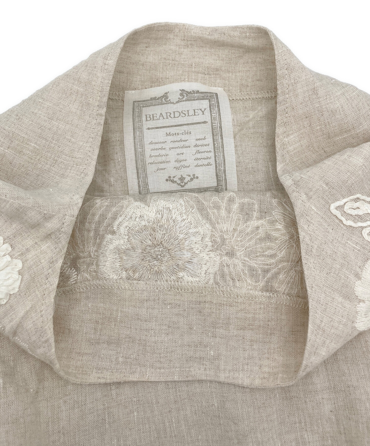 中古・古着通販】BEARDSLEY (ビアズリー) 刺繍リネンブラウス ベージュ