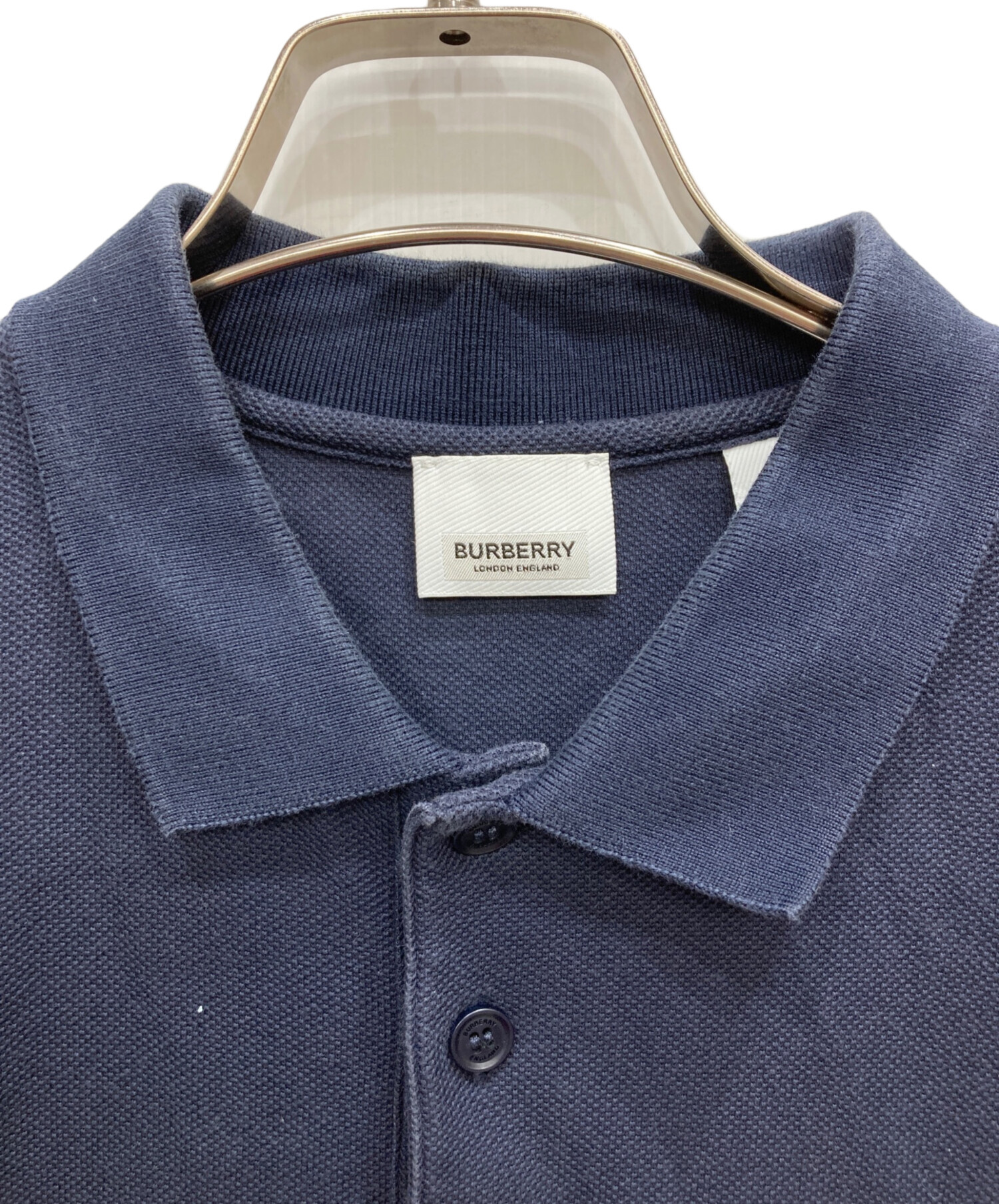 BURBERRY ネイビー 長袖ポロシャツ 新品タグ付き 中古・古着通販】BURBERRY (バーバリー) ポロシャツ ネイビー サイズ:M
