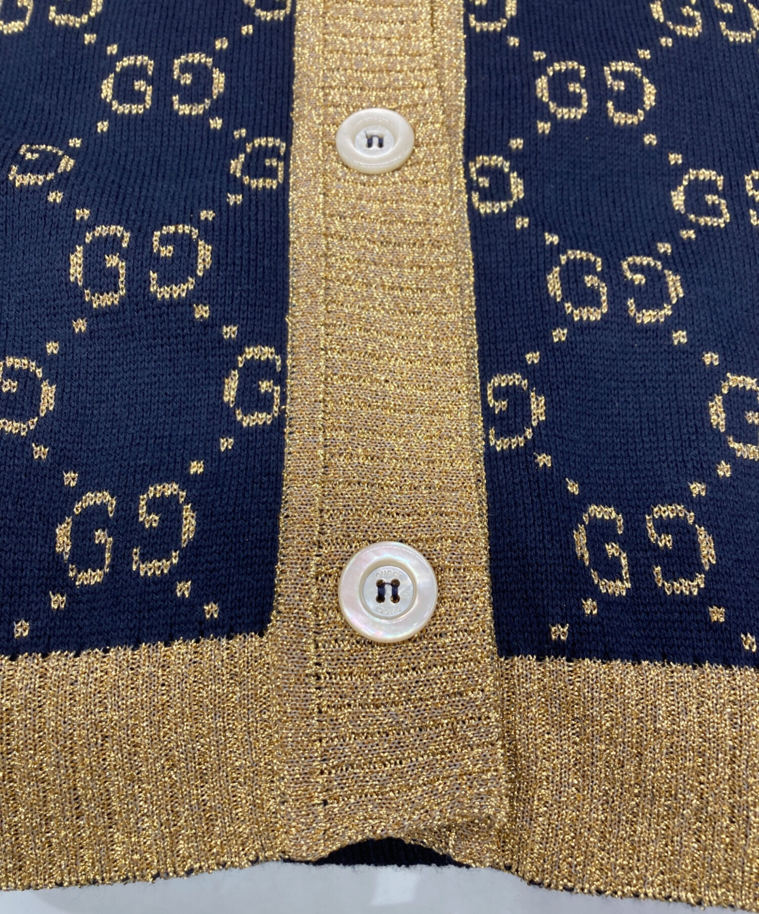 中古・古着通販】GUCCI (グッチ) ゴールドラメGGパターンカーディガン