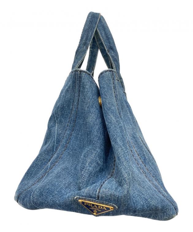 PRADA デニム ×レバー　ボストンバッグ 中古・古着通販】PRADA (プラダ) カナパデニムトートバッグM