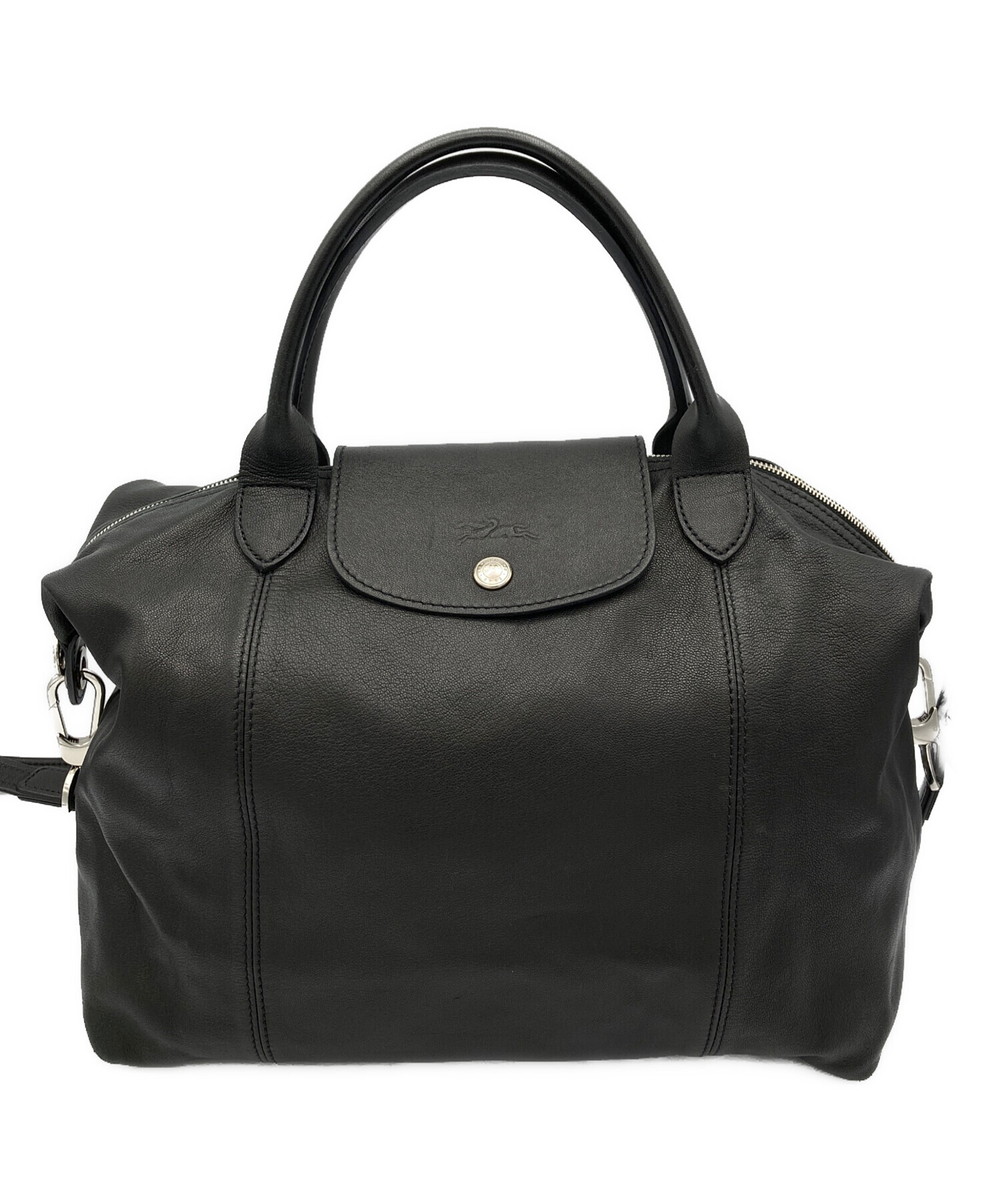 【美品】ロンシャン キュイール トートバッグ 黒 レザー 2way 中古・古着通販】LONGCHAMP (ロンシャン) ル・プリアージュ キュイール