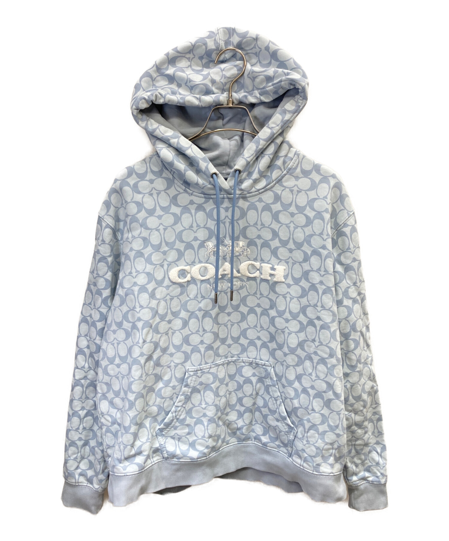 COACH コーチ シグネチャー フルジップ フーディー パーカー 総柄 ロゴ 中古・古着通販】COACH (コーチ) シグネチャーロゴパーカー ブルー