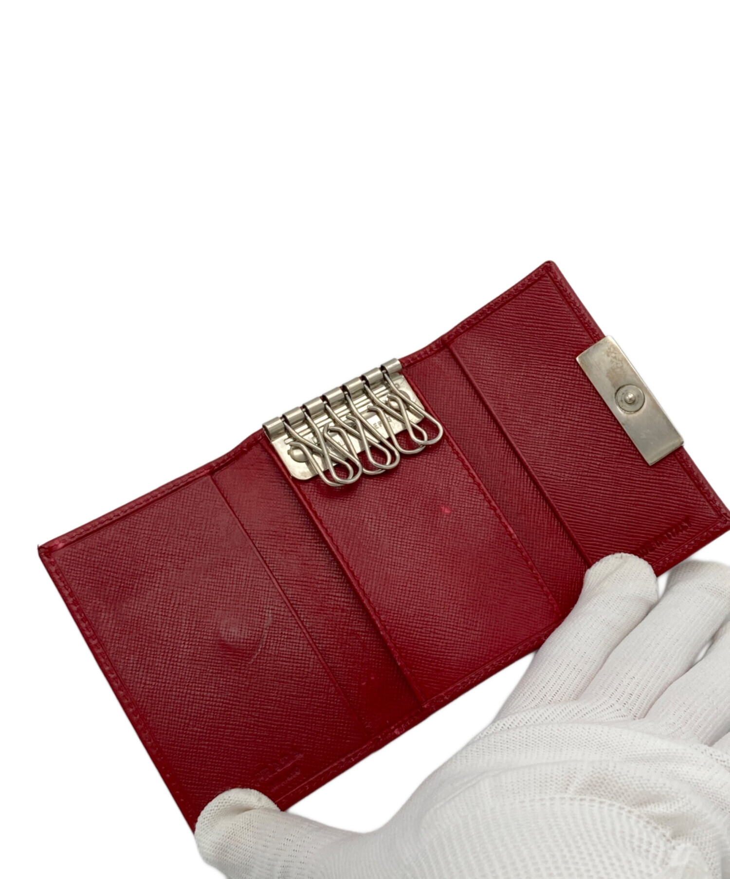【美品】PRADA 6連キーケース ブラック レッド 中古・古着通販】PRADA (プラダ) 6連キーケース レッド｜ブランド