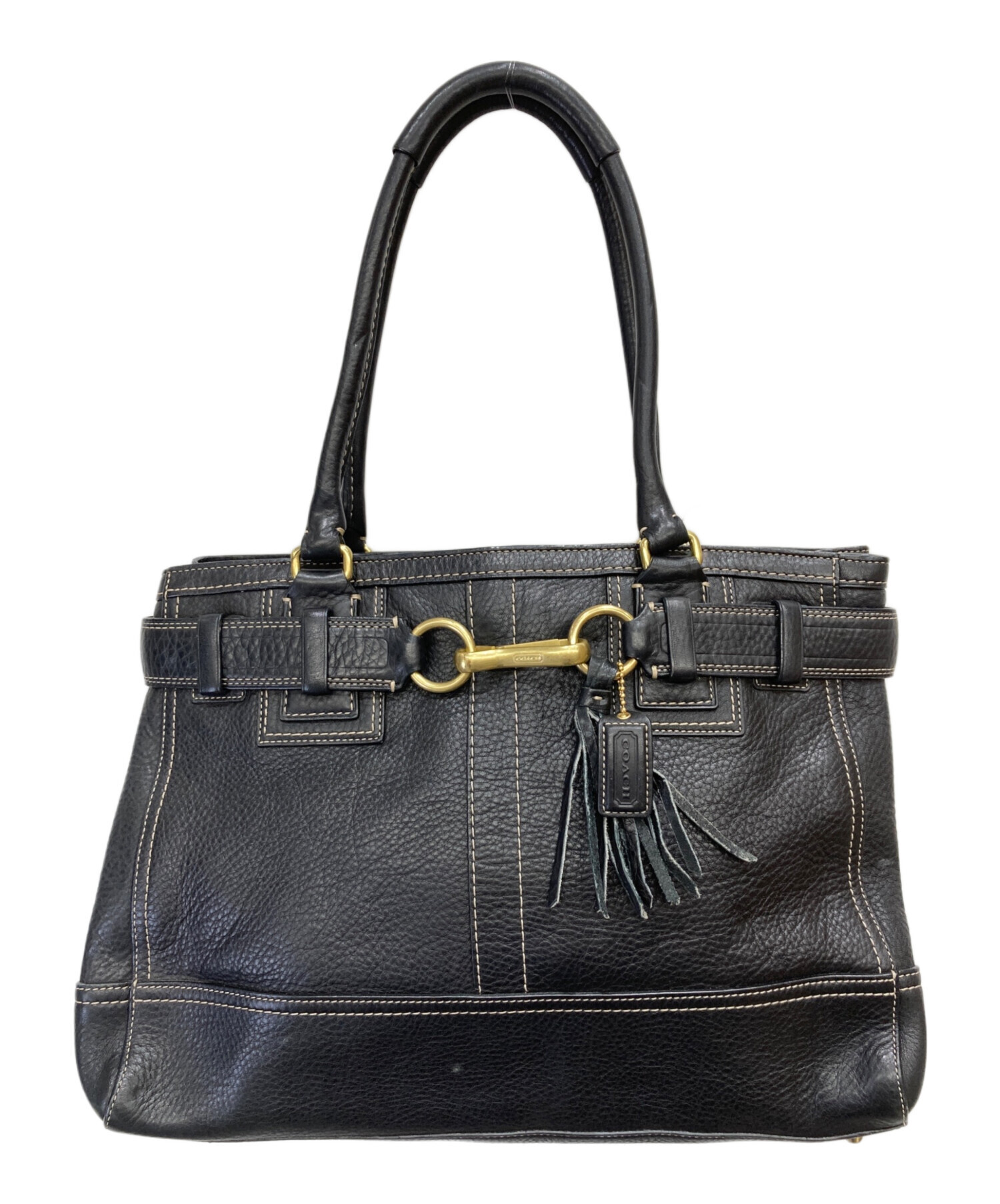 中古・古着通販】COACH (コーチ) レザーハンドバッグ ブラック 