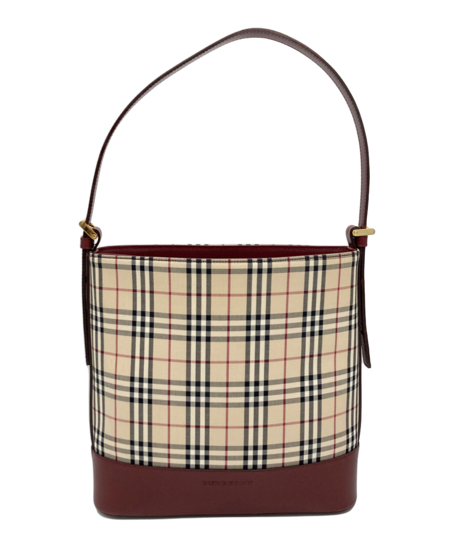 本物 バーバリー BURBERRY ノバチェック チェック ショルダーバッグ トートバッグ キャンバス ベージュ レッド バッグ 中古 BURBERRY（バーバリー） ノバチェック ショルダーバッグ ベージュ