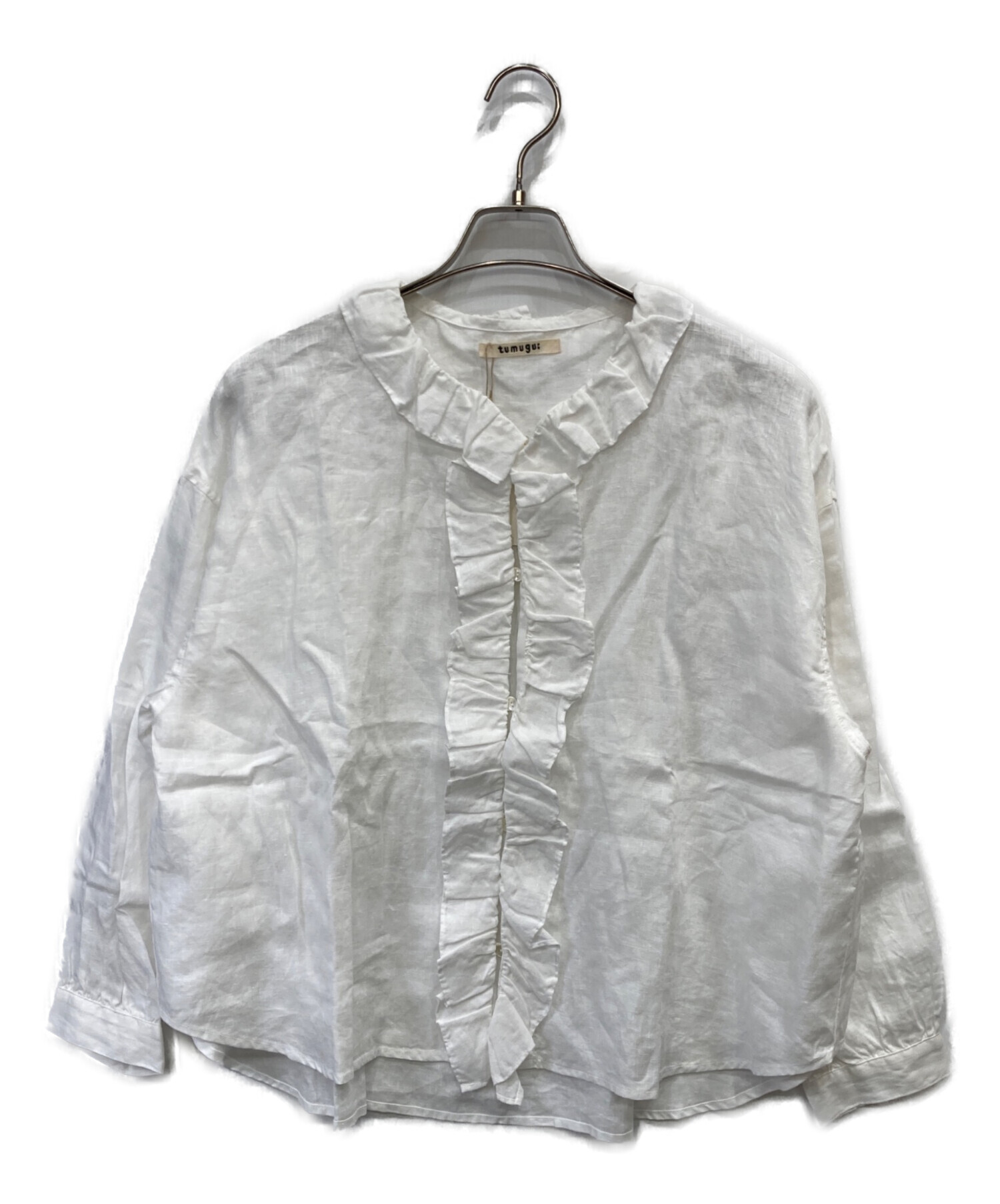 中古・古着通販】tumugu (ツムグ) ロイヤルリネンフリルブラウス