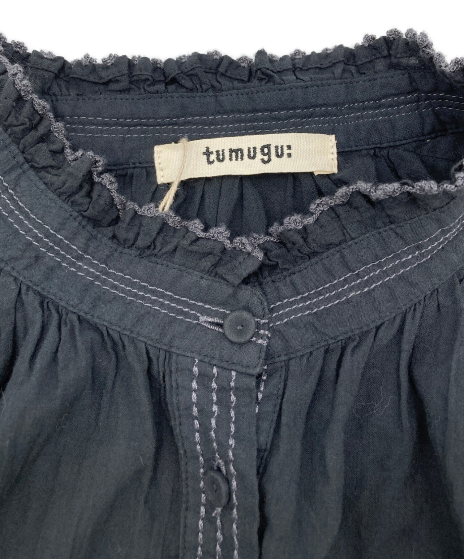 中古・古着通販】tumugu (ツムグ) ふわふわコットンシャツ ブラック 