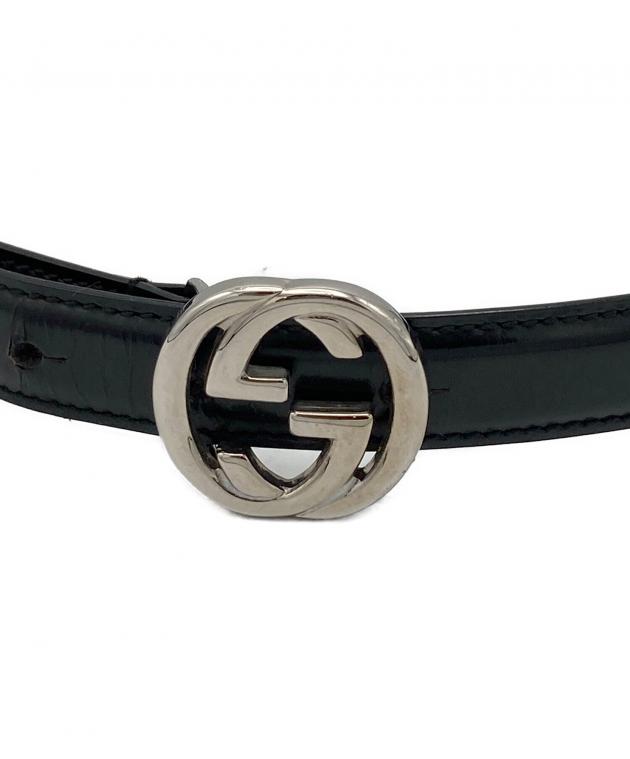 グッチ ベルト インターロッキング ロゴ ビジネス レザー ブラック レディース 中古・古着通販】GUCCI (グッチ) インターロッキング レザー ベルト