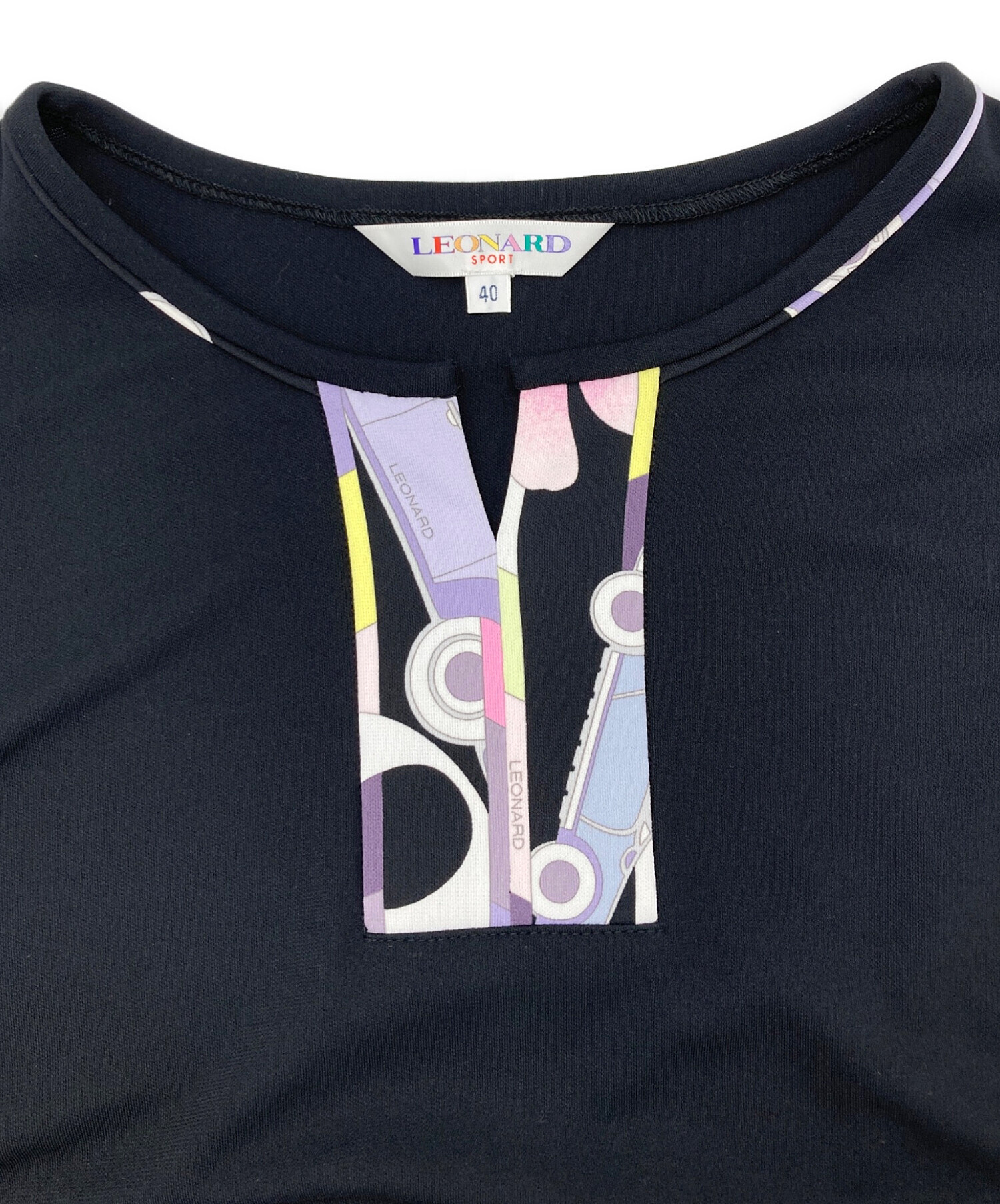 LEONARD SPORT 花柄リボン柄ワンピース 七分袖ネイビー 中古・古着通販】LEONARD SPORT (レオナール スポーツ) 花柄ワンピース