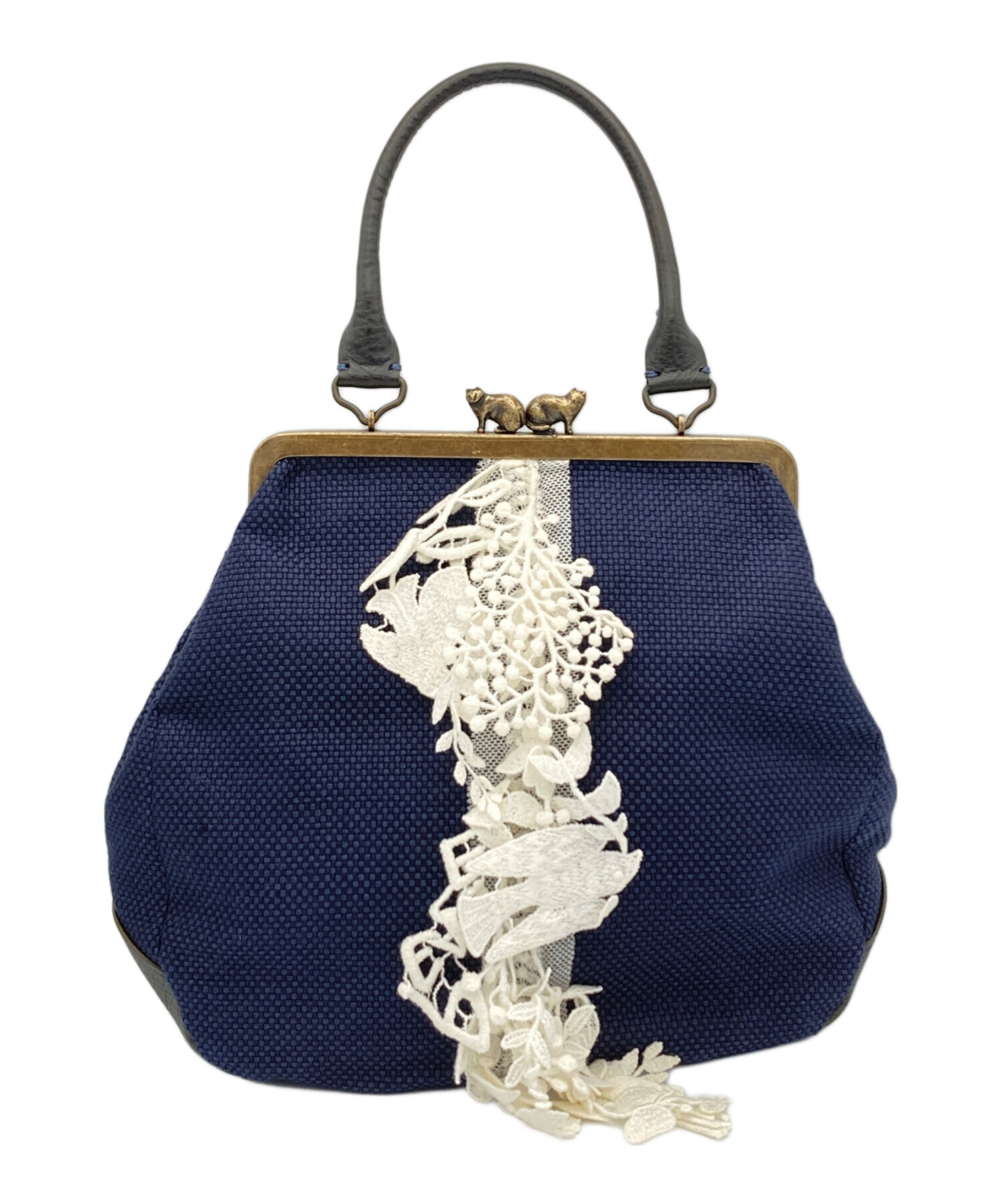 ミナペルホネン smile flower charcoal 大きめ がま口バッグ 中古・古着通販】mina perhonen (ミナ ペルホネン) がま口ハンドバッグ
