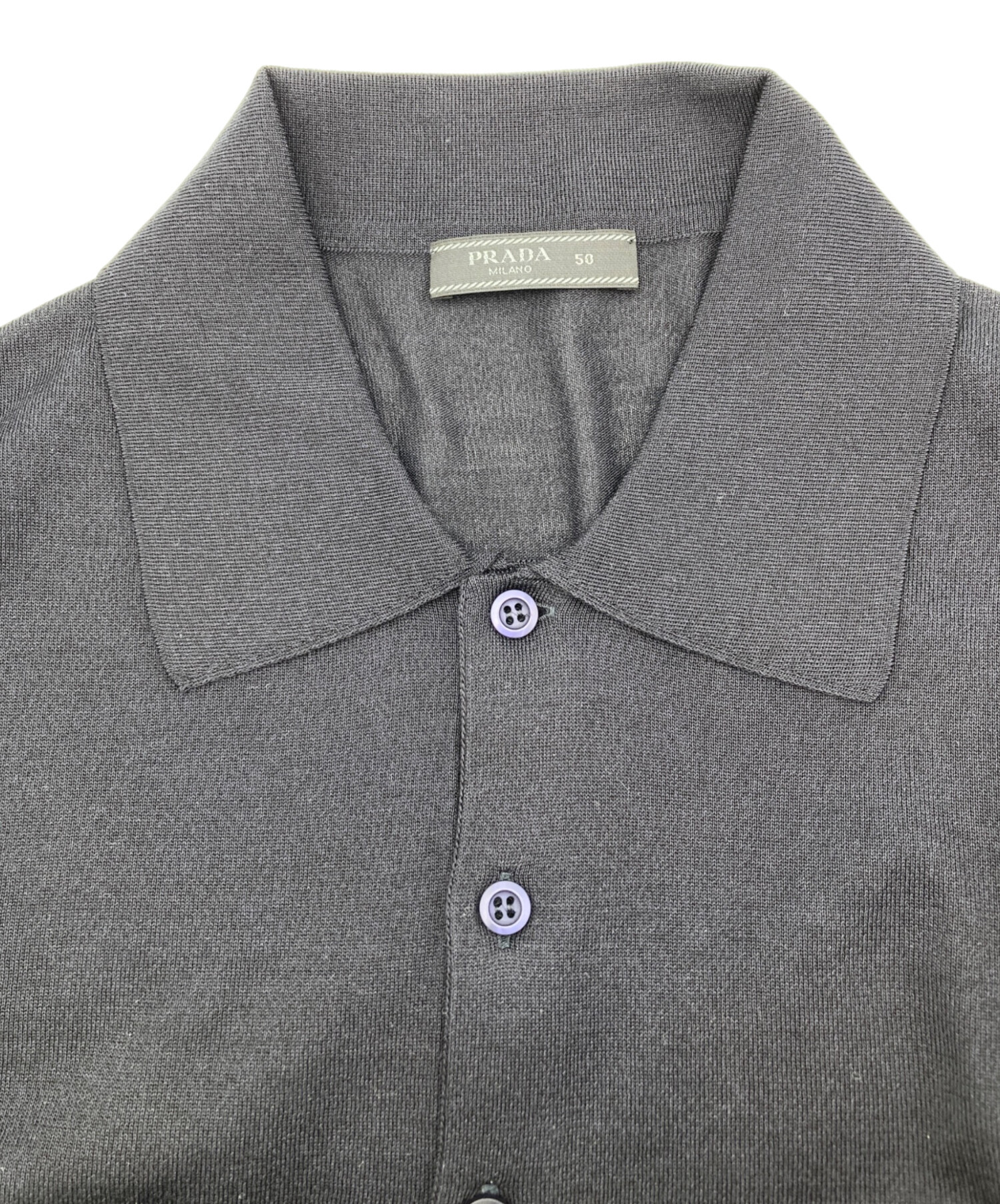 中古・古着通販】PRADA (プラダ) シルク混ニットポロシャツ ネイビー