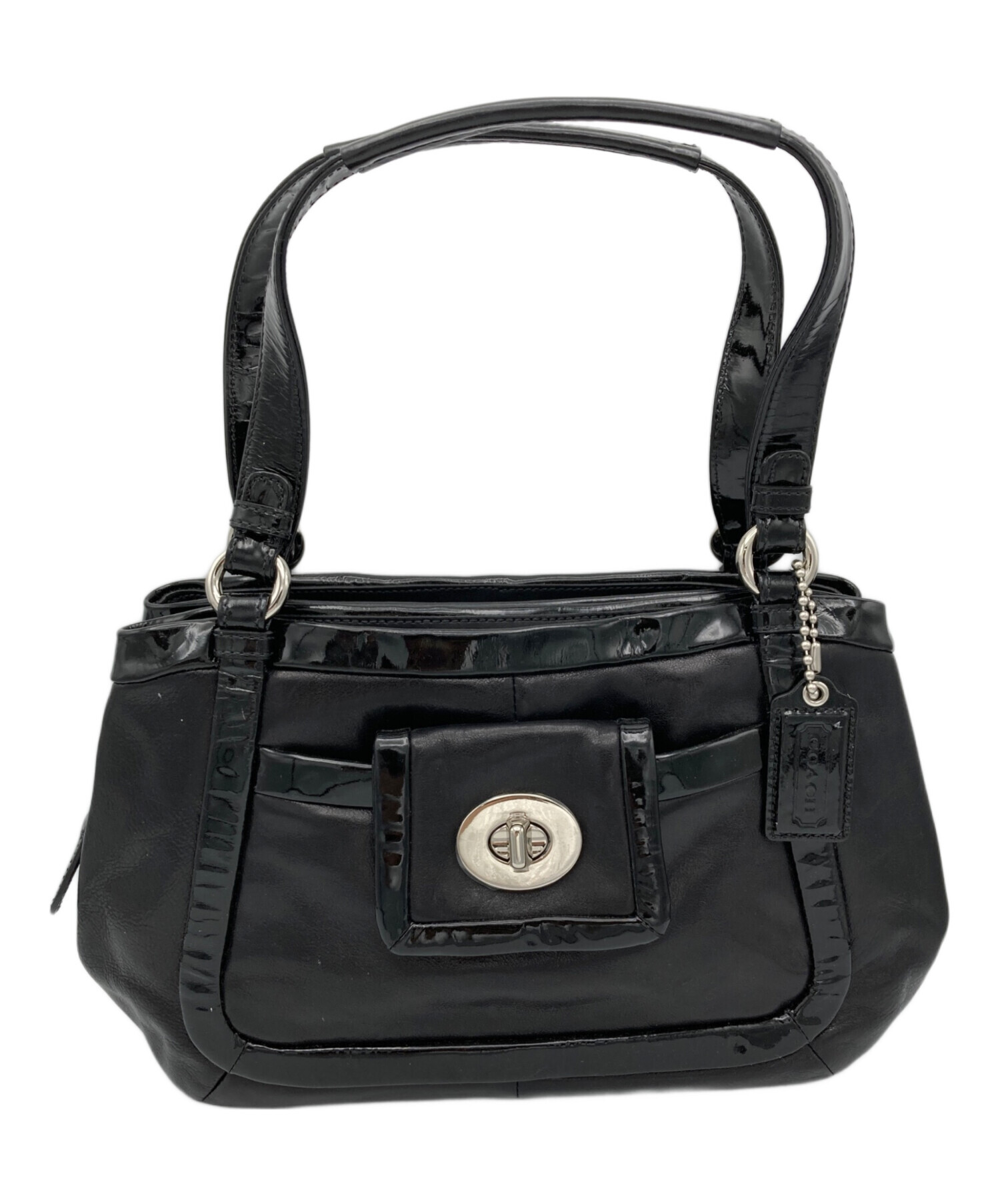 中古・古着通販】COACH (コーチ) エナメルハンドバッグ ブラック